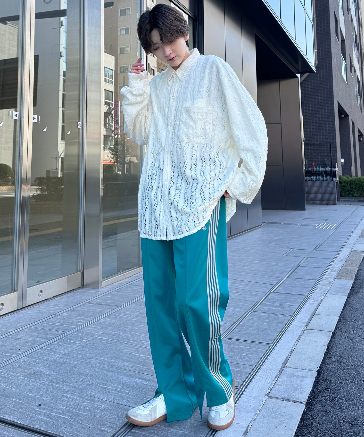 【セットアップ対応】"WEB限定" サイドライン ワンポイント刺繍 センタースリット ジャージパンツ