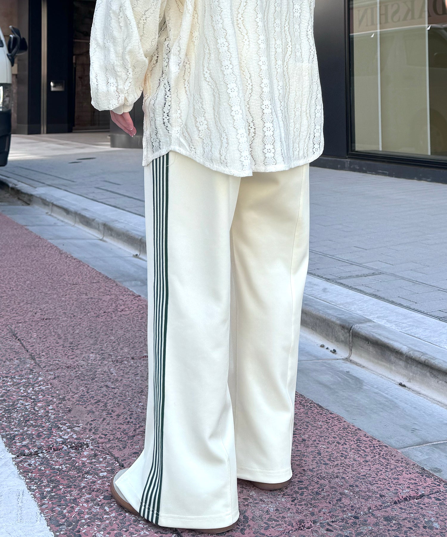 【セットアップ対応】"WEB限定" サイドライン ワンポイント刺繍 センタースリット ジャージパンツ