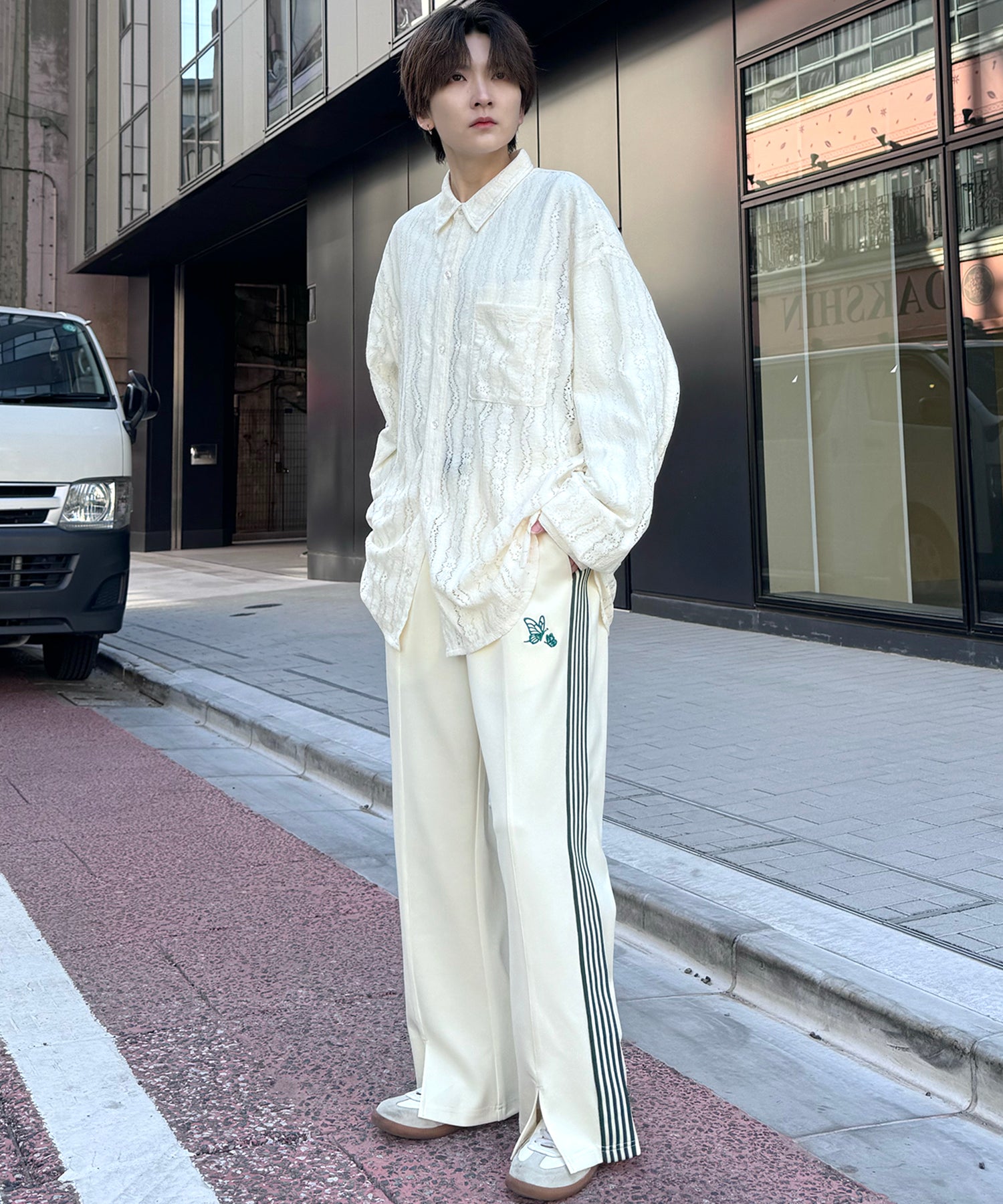 【セットアップ対応】"WEB限定" サイドライン ワンポイント刺繍 センタースリット ジャージパンツ