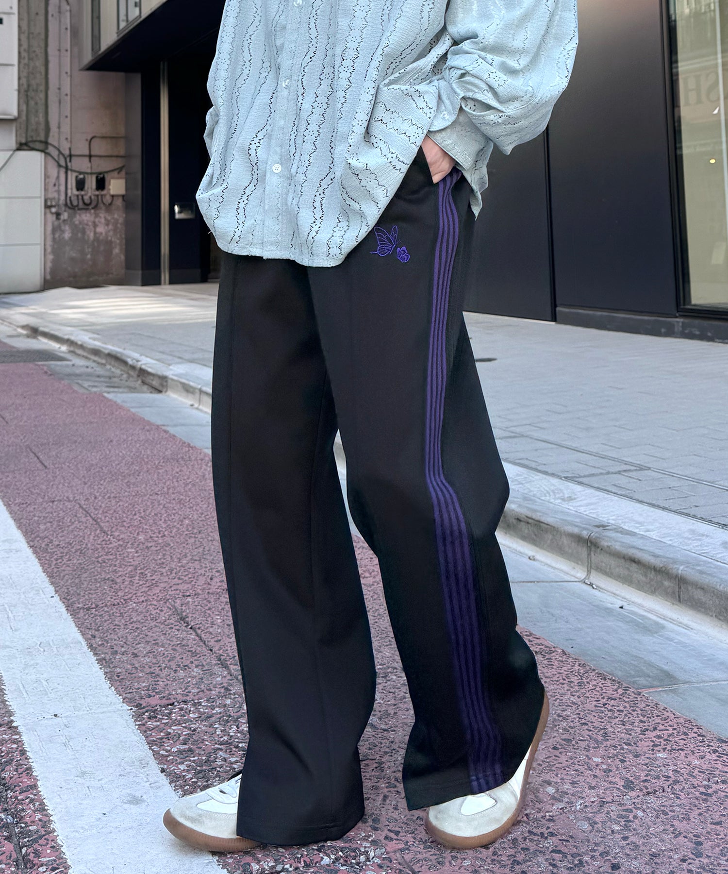 【セットアップ対応】"WEB限定" サイドライン ワンポイント刺繍 センタースリット ジャージパンツ