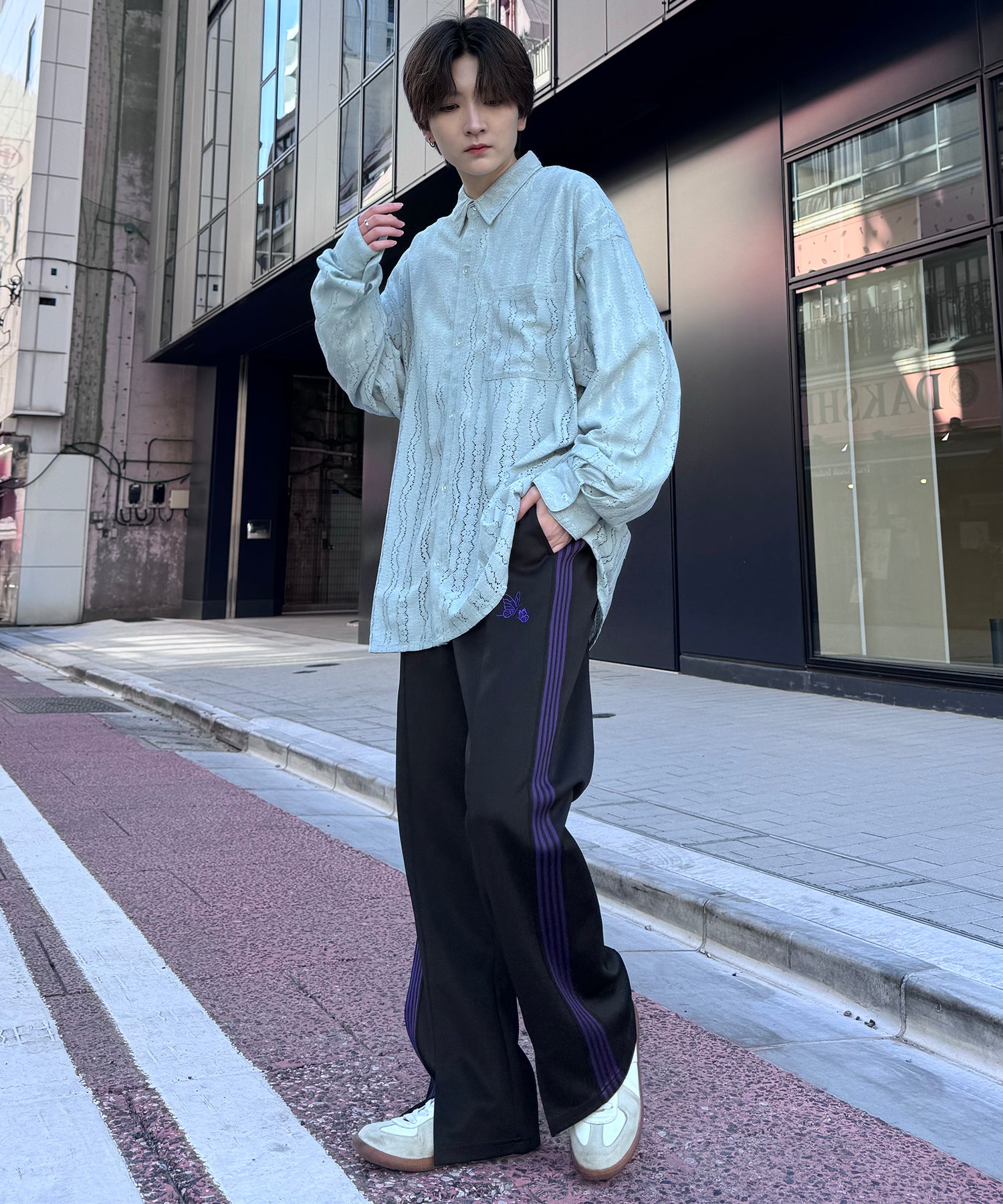 【セットアップ対応】"WEB限定" サイドライン ワンポイント刺繍 センタースリット ジャージパンツ