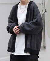 ビッグシルエット ヘリンボーン柄 ニットカーディガン