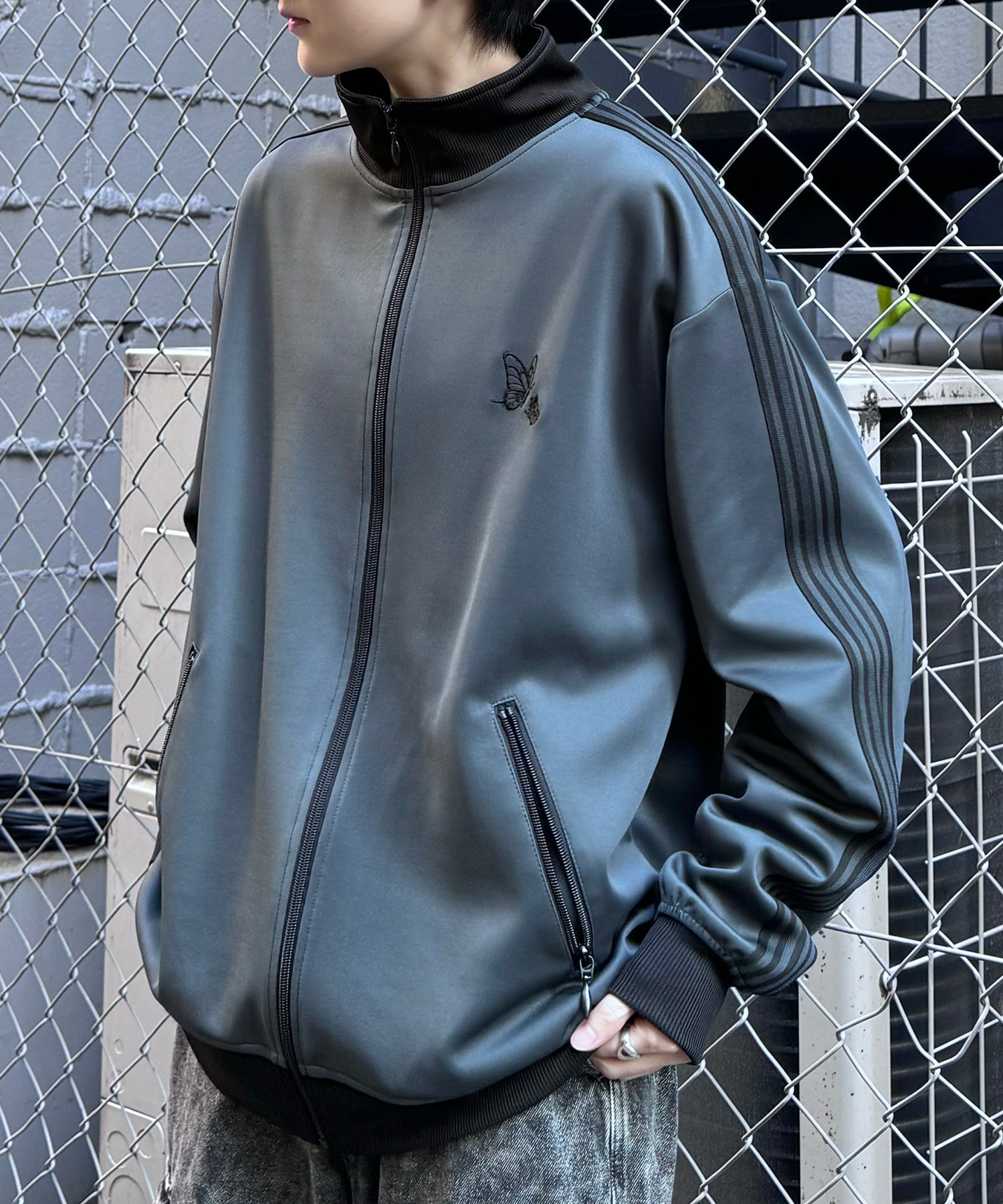 新色追加【セットアップ対応】WEB限定 ビッグシルエット ワンポイント刺繍 袖ラインジャージ トラックジャケット