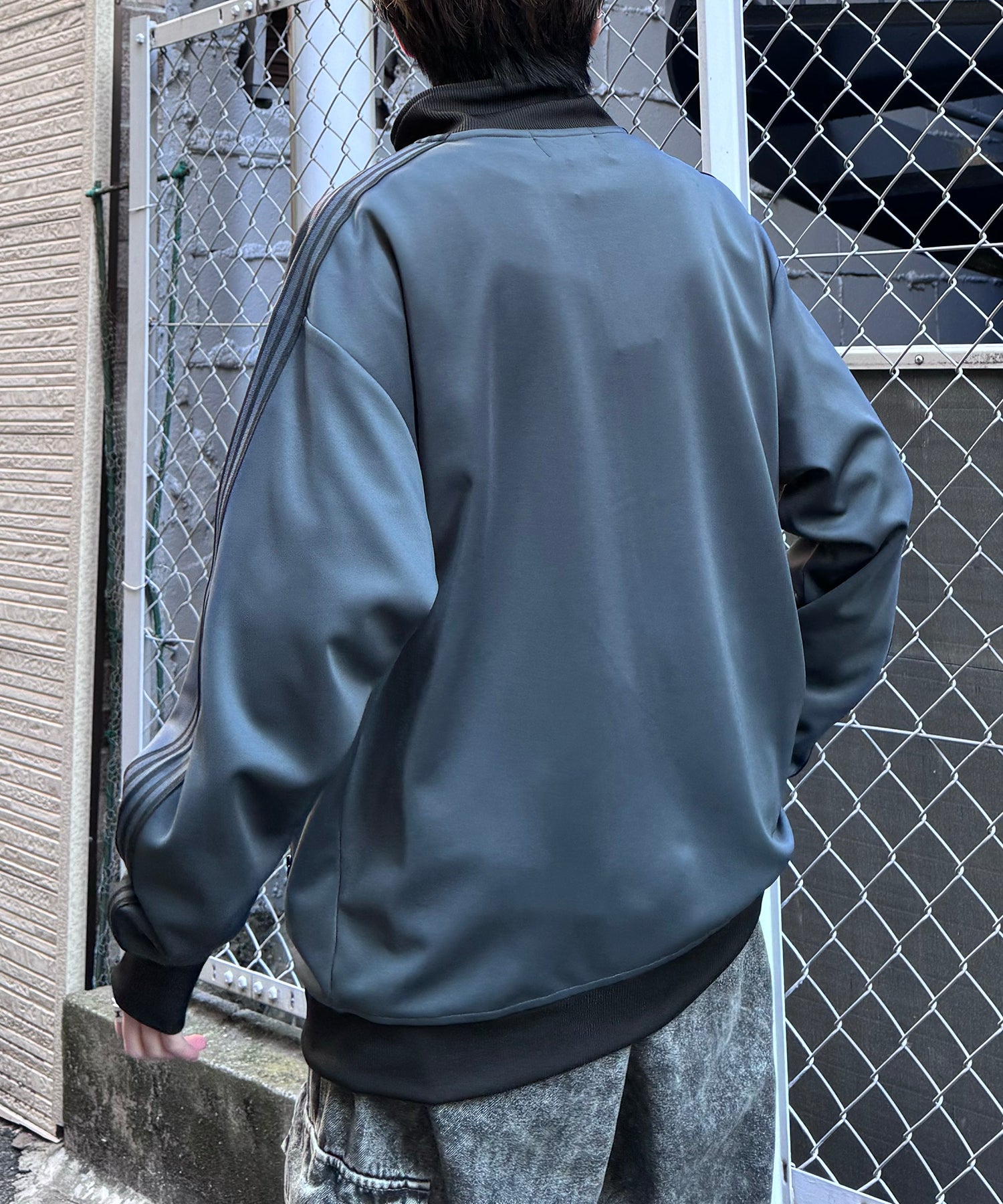 新色追加【セットアップ対応】WEB限定 ビッグシルエット ワンポイント刺繍 袖ラインジャージ トラックジャケット