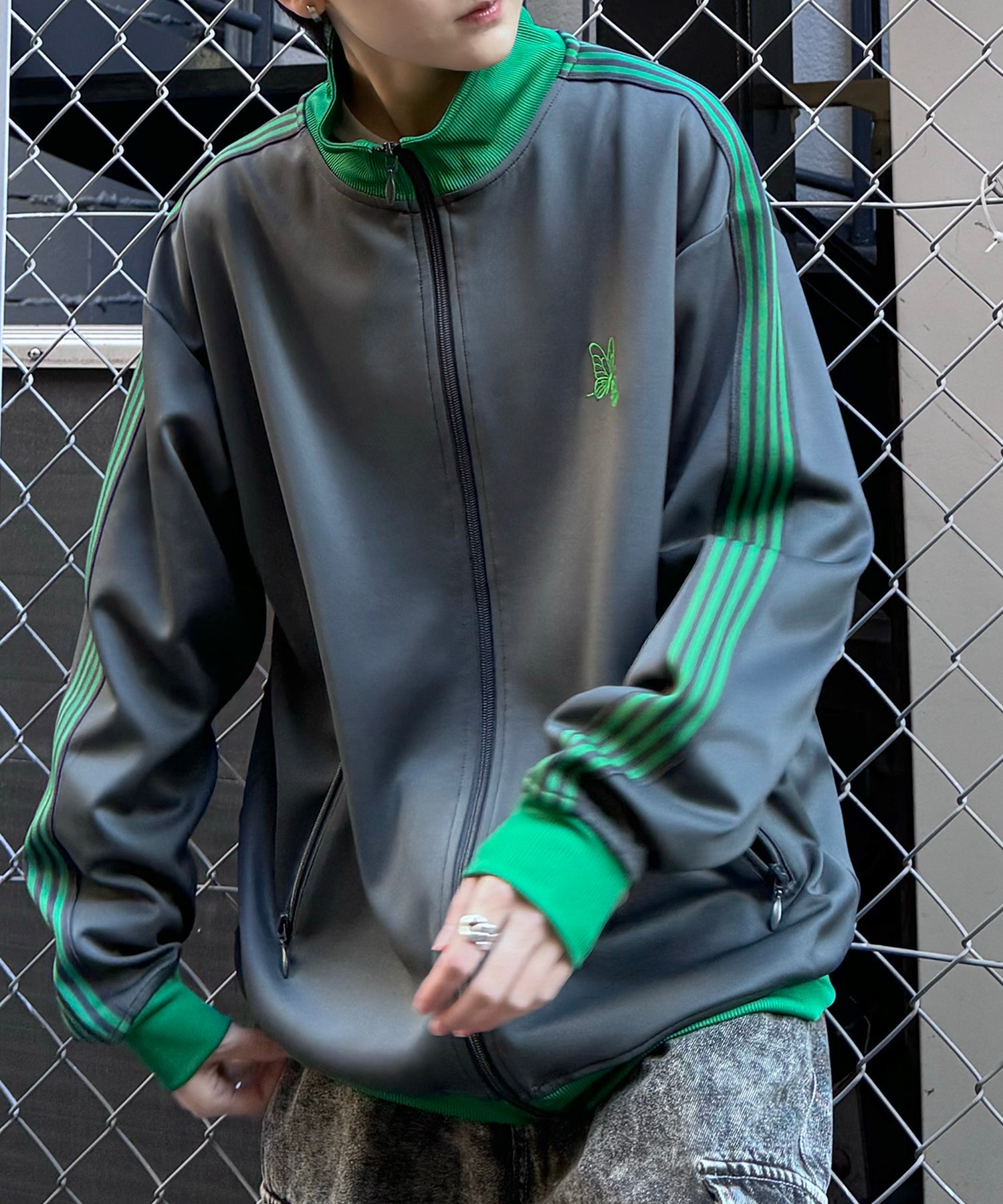 新色追加【セットアップ対応】WEB限定 ビッグシルエット ワンポイント刺繍 袖ラインジャージ トラックジャケット