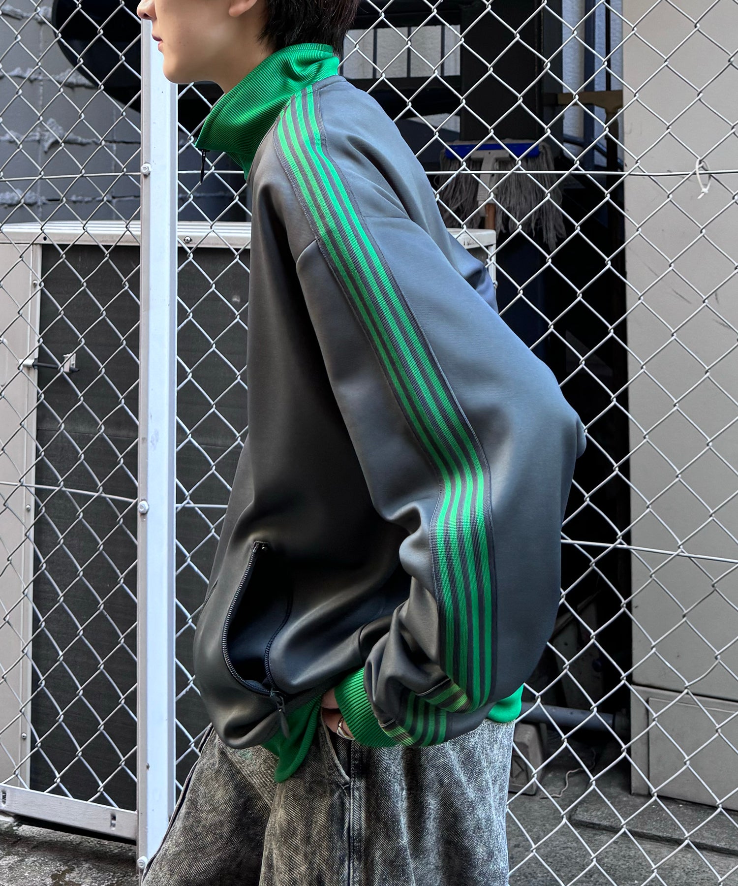 新色追加【セットアップ対応】WEB限定 ビッグシルエット ワンポイント刺繍 袖ラインジャージ トラックジャケット