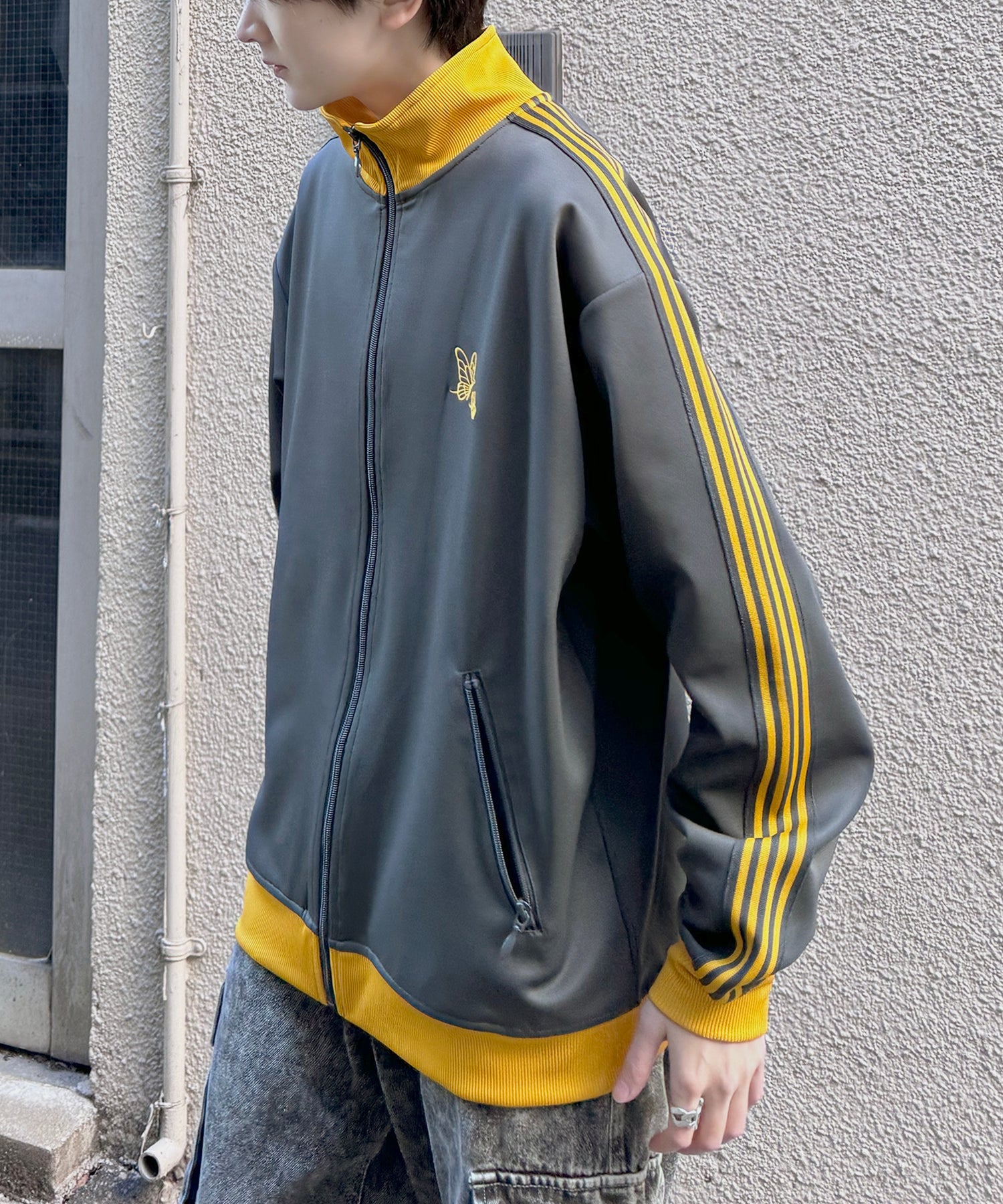 新色追加【セットアップ対応】WEB限定 ビッグシルエット ワンポイント刺繍 袖ラインジャージ トラックジャケット