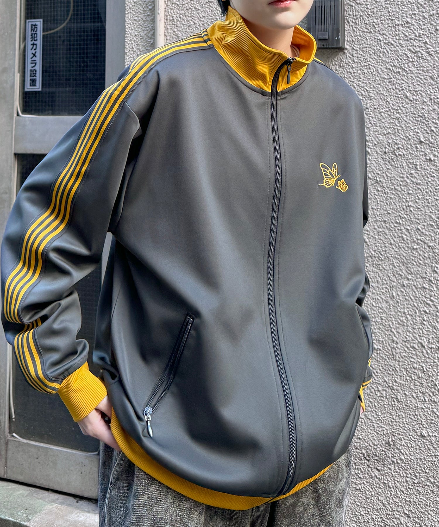 新色追加【セットアップ対応】WEB限定 ビッグシルエット ワンポイント刺繍 袖ラインジャージ トラックジャケット