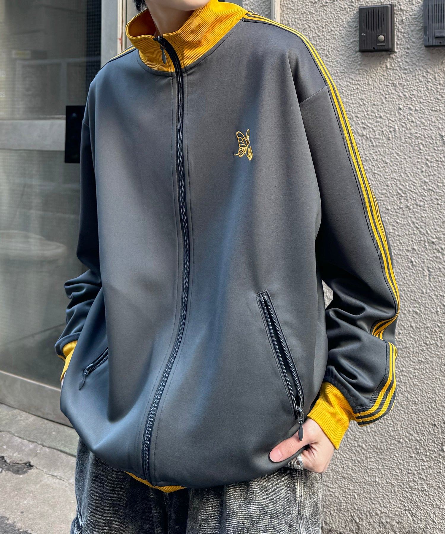 新色追加【セットアップ対応】WEB限定 ビッグシルエット ワンポイント刺繍 袖ラインジャージ トラックジャケット