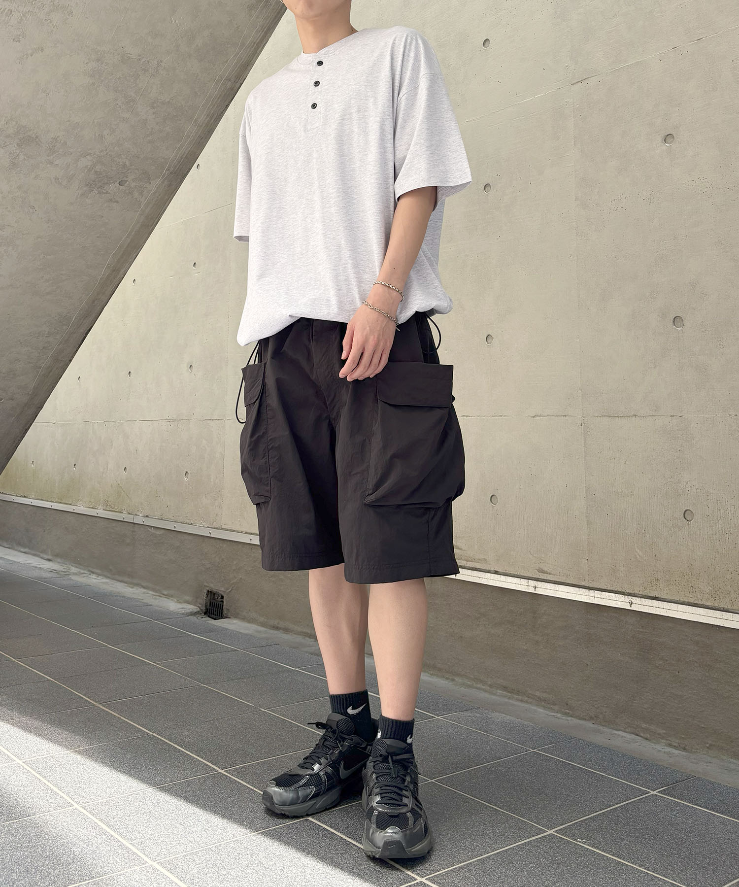 25SS ヘンリーネック ドローコード 半袖Tシャツ