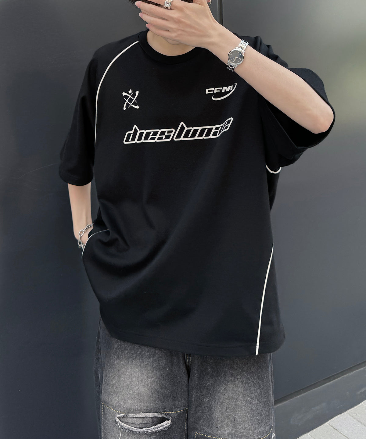 25SS Y2K パイピングライン ロゴプリント ビッグシルエットTシャツ