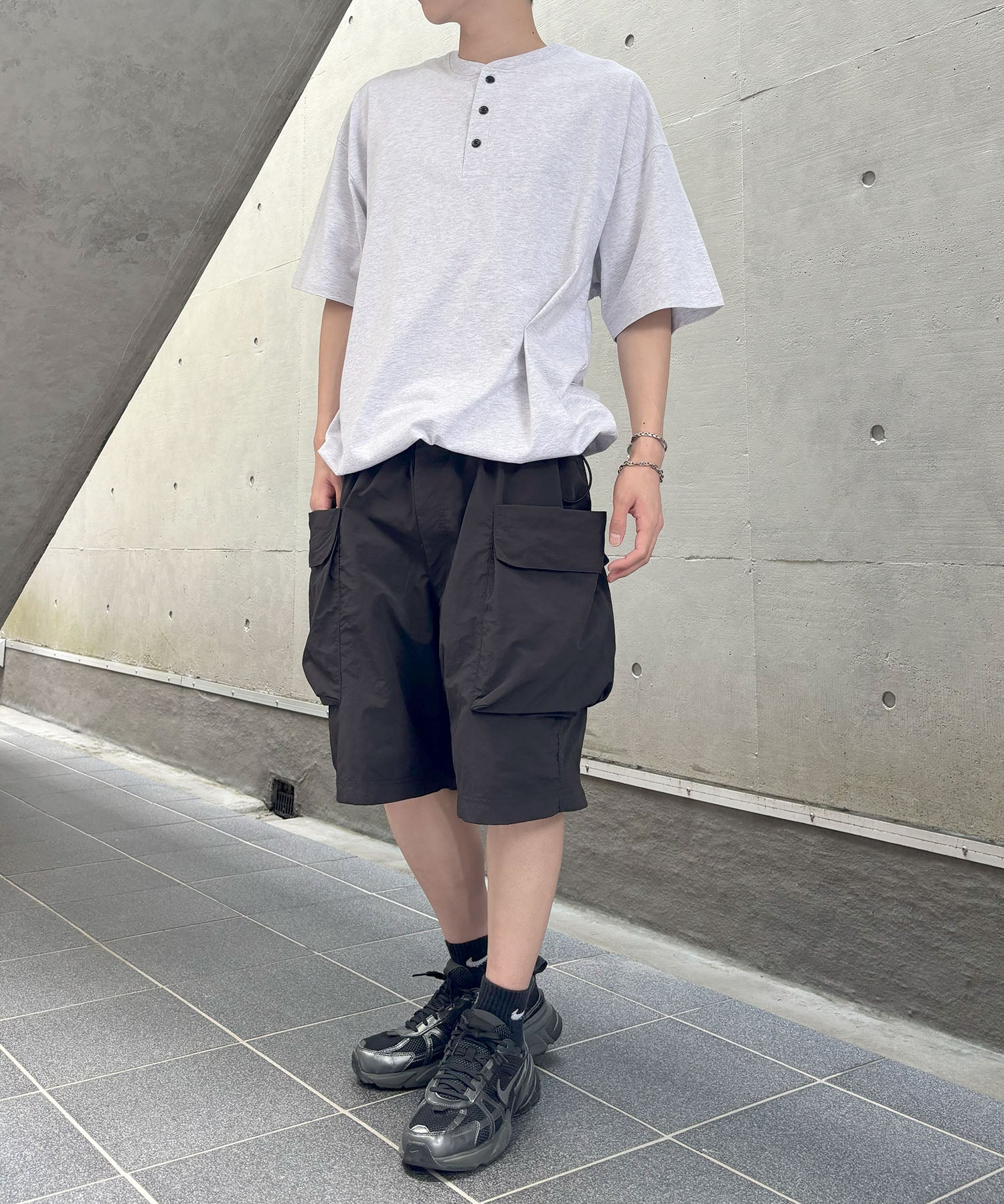 25SS ヘンリーネック ドローコード 半袖Tシャツ