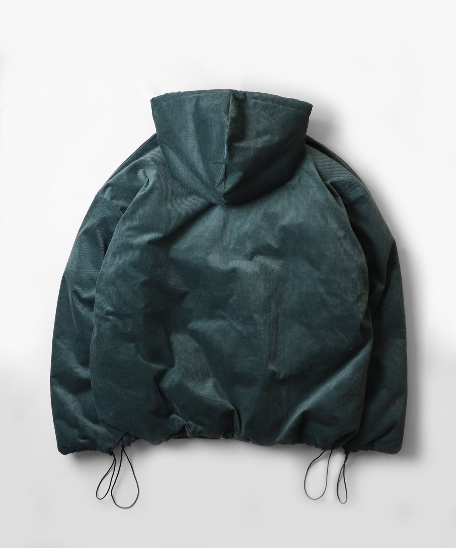 ビッグシルエット ラバーワンポイントロゴ コーデュロイ エコダウンジャケットフーディー