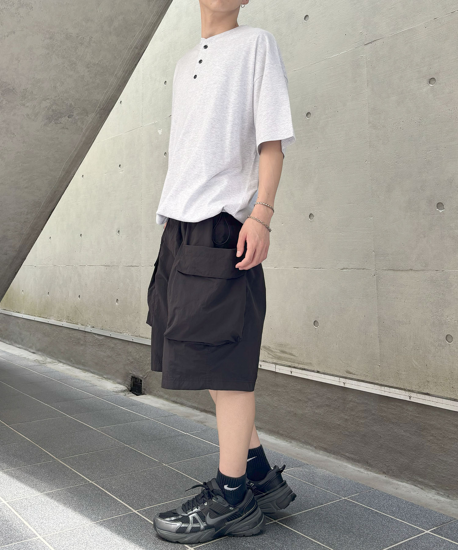 25SS ヘンリーネック ドローコード 半袖Tシャツ
