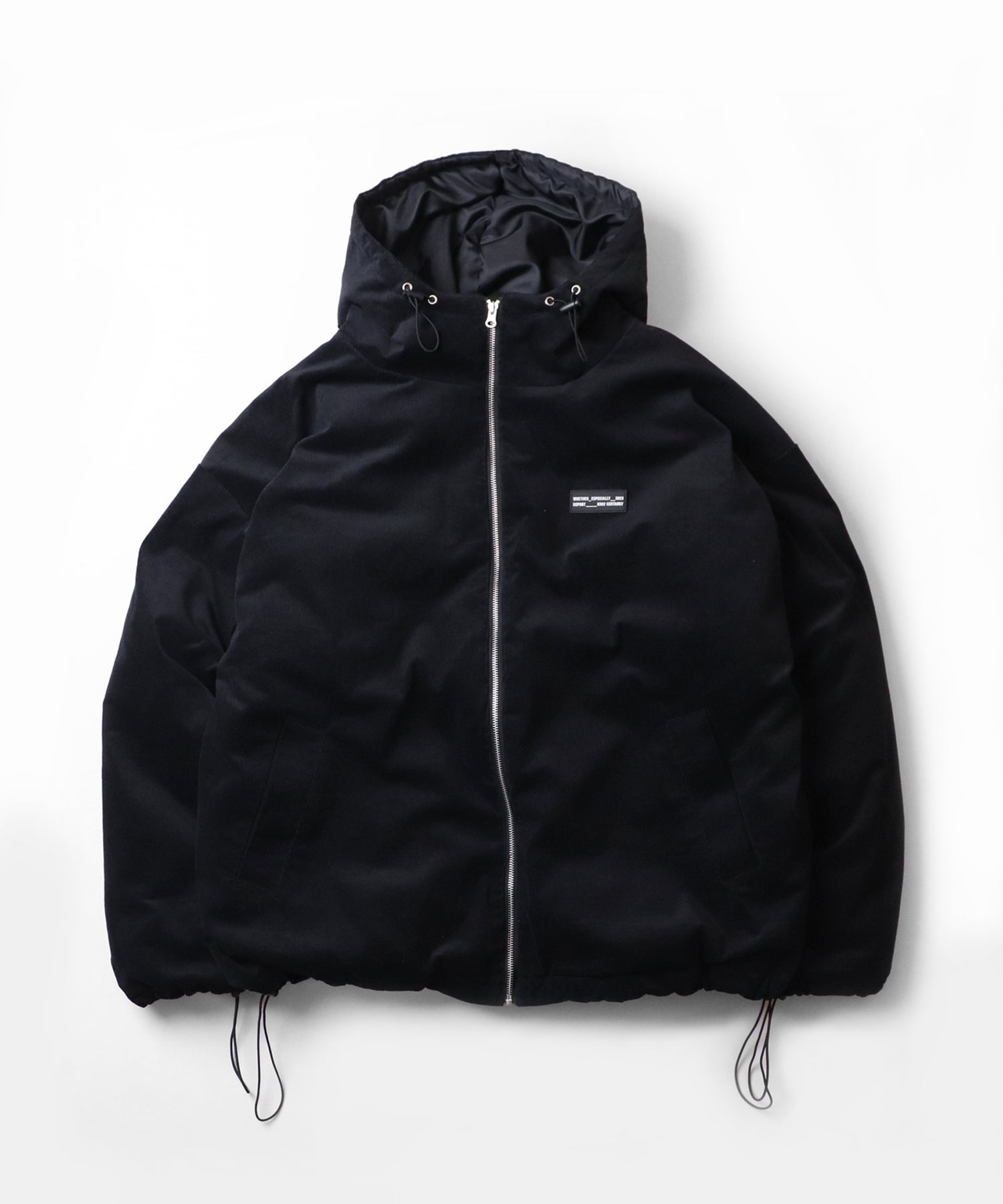 ビッグシルエット ラバーワンポイントロゴ コーデュロイ エコダウンジャケットフーディー