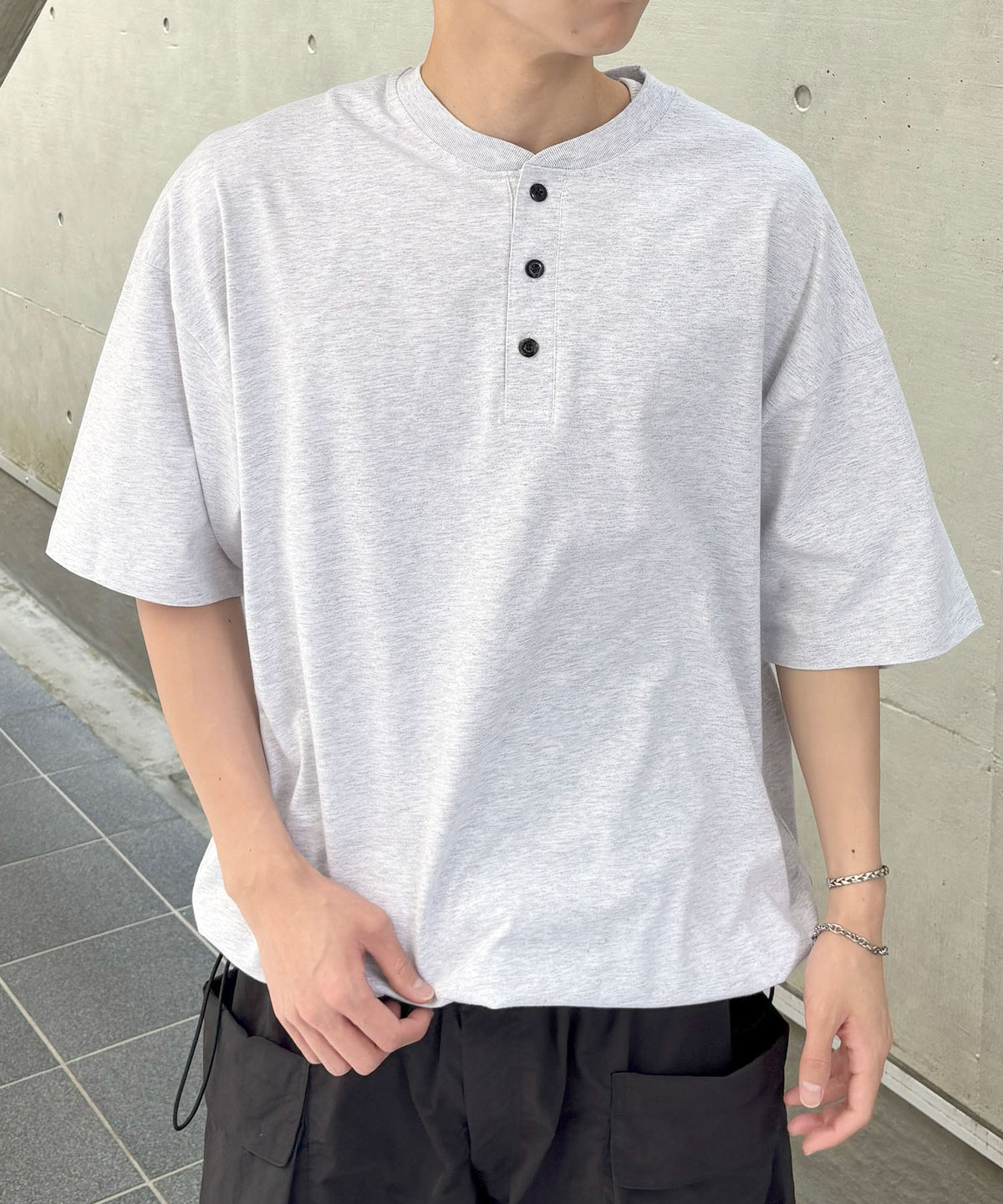 25SS ヘンリーネック ドローコード 半袖Tシャツ