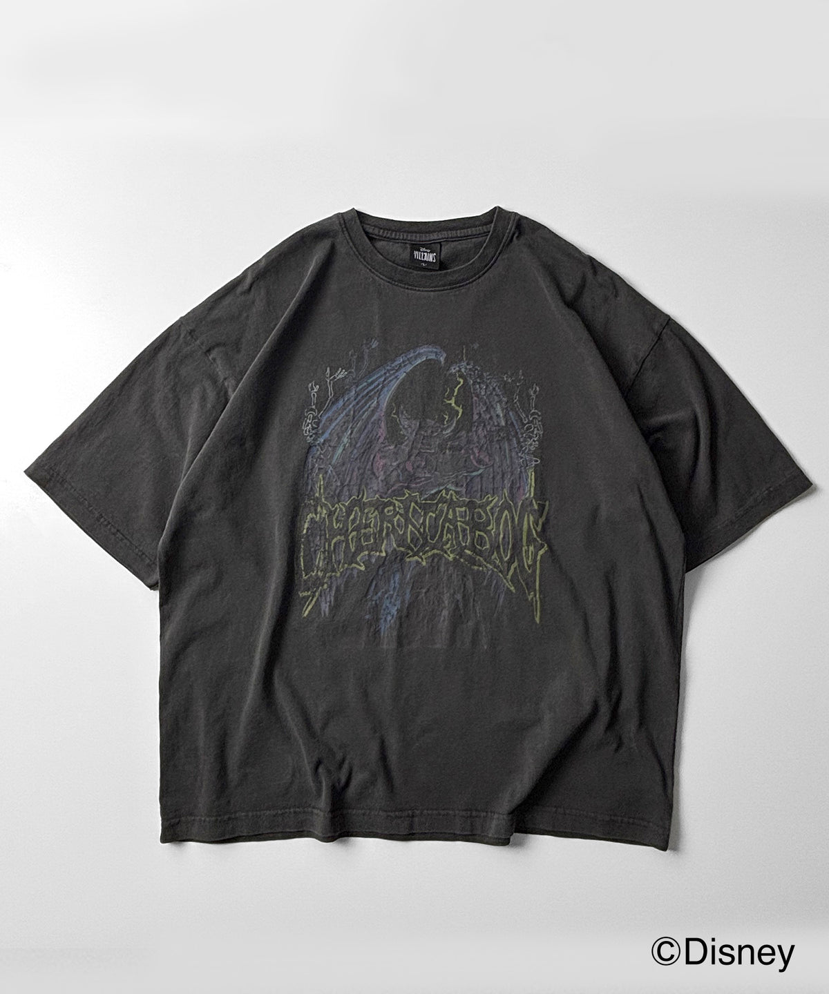25SS 新柄追加【Disney Villains / ディズニーヴィランズ】CHERNABOG / チェルナボーグ ヴィンテージライク ピグメント加工 ビッグシルエット 半袖プリントTシャツ