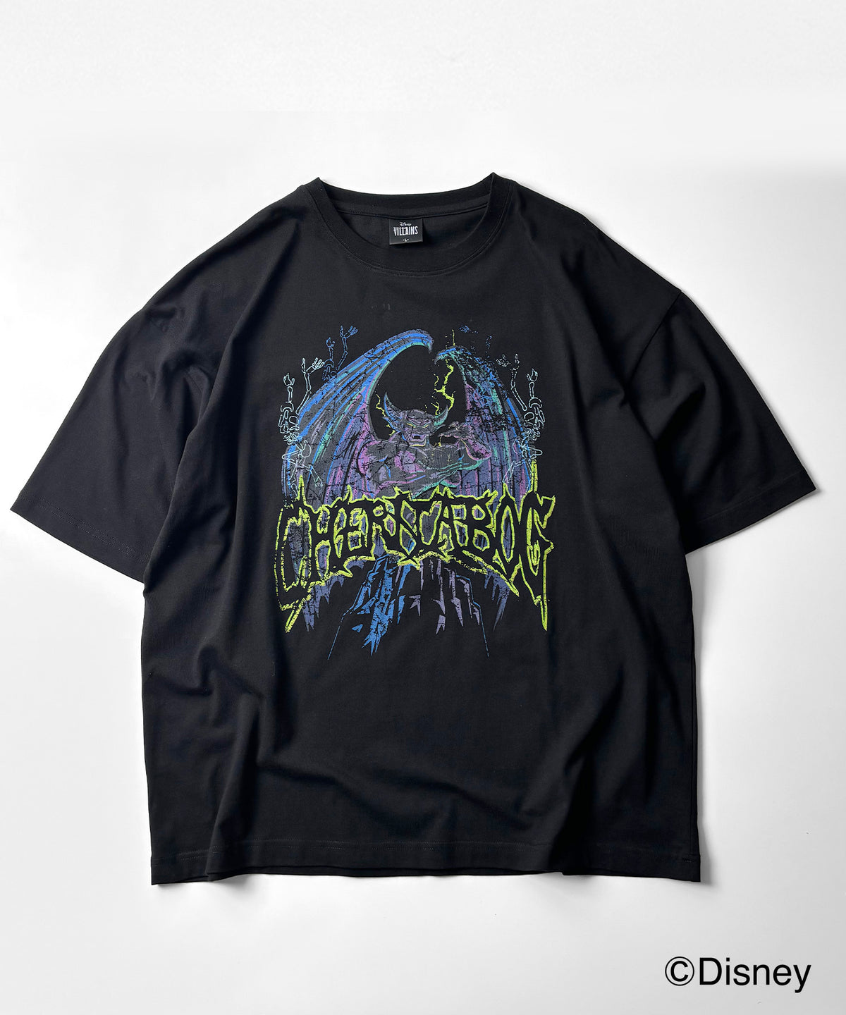 25SS 新柄追加【Disney Villains / ディズニーヴィランズ】CHERNABOG / チェルナボーグ ヴィンテージライク ピグメント加工 ビッグシルエット 半袖プリントTシャツ