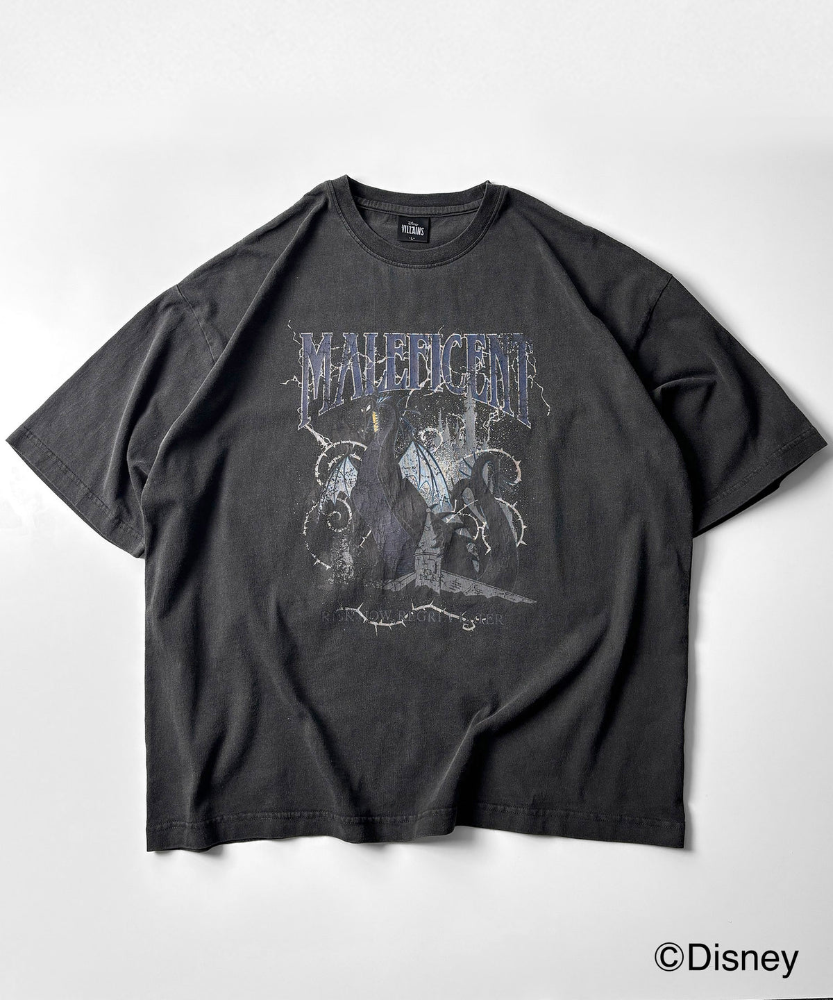 25SS 新柄追加【Disney Villains / ディズニーヴィランズ】MALEFICENT2 /マレフィセント ヴィンテージライク ピグメント加工 ビッグシルエット 半袖プリントTシャツ