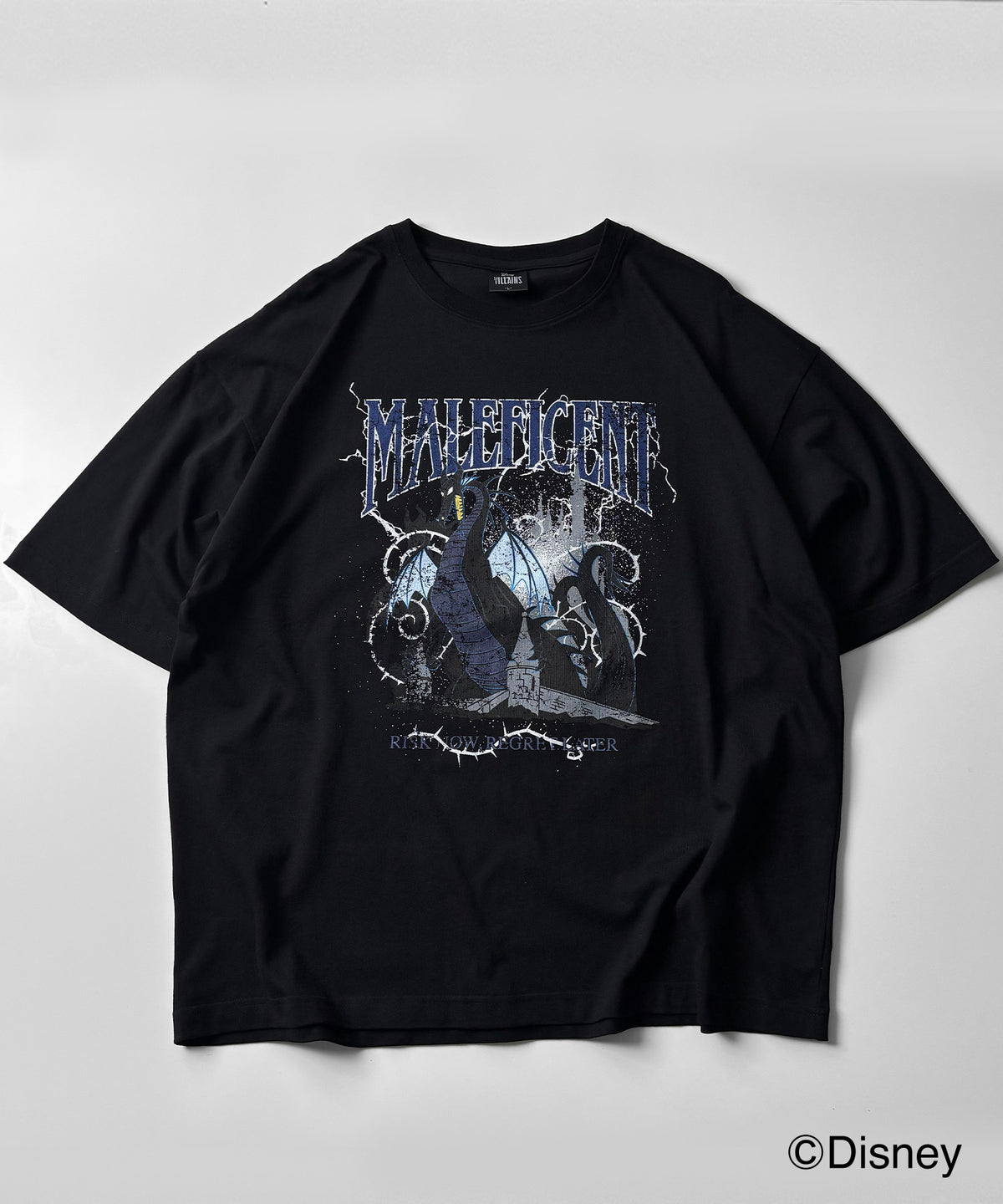 25SS 新柄追加【Disney Villains / ディズニーヴィランズ】MALEFICENT2 /マレフィセント ヴィンテージライク ピグメント加工 ビッグシルエット 半袖プリントTシャツ