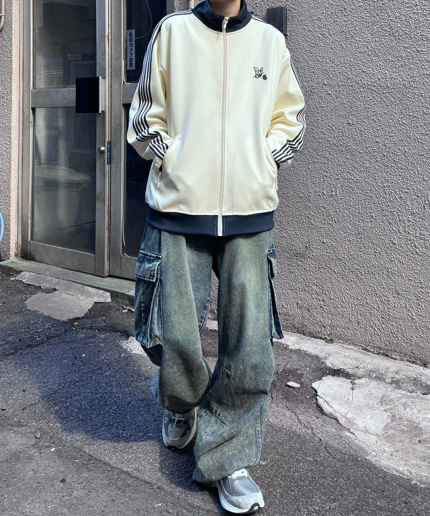 新色追加【セットアップ対応】WEB限定 ビッグシルエット ワンポイント刺繍 袖ラインジャージ トラックジャケット