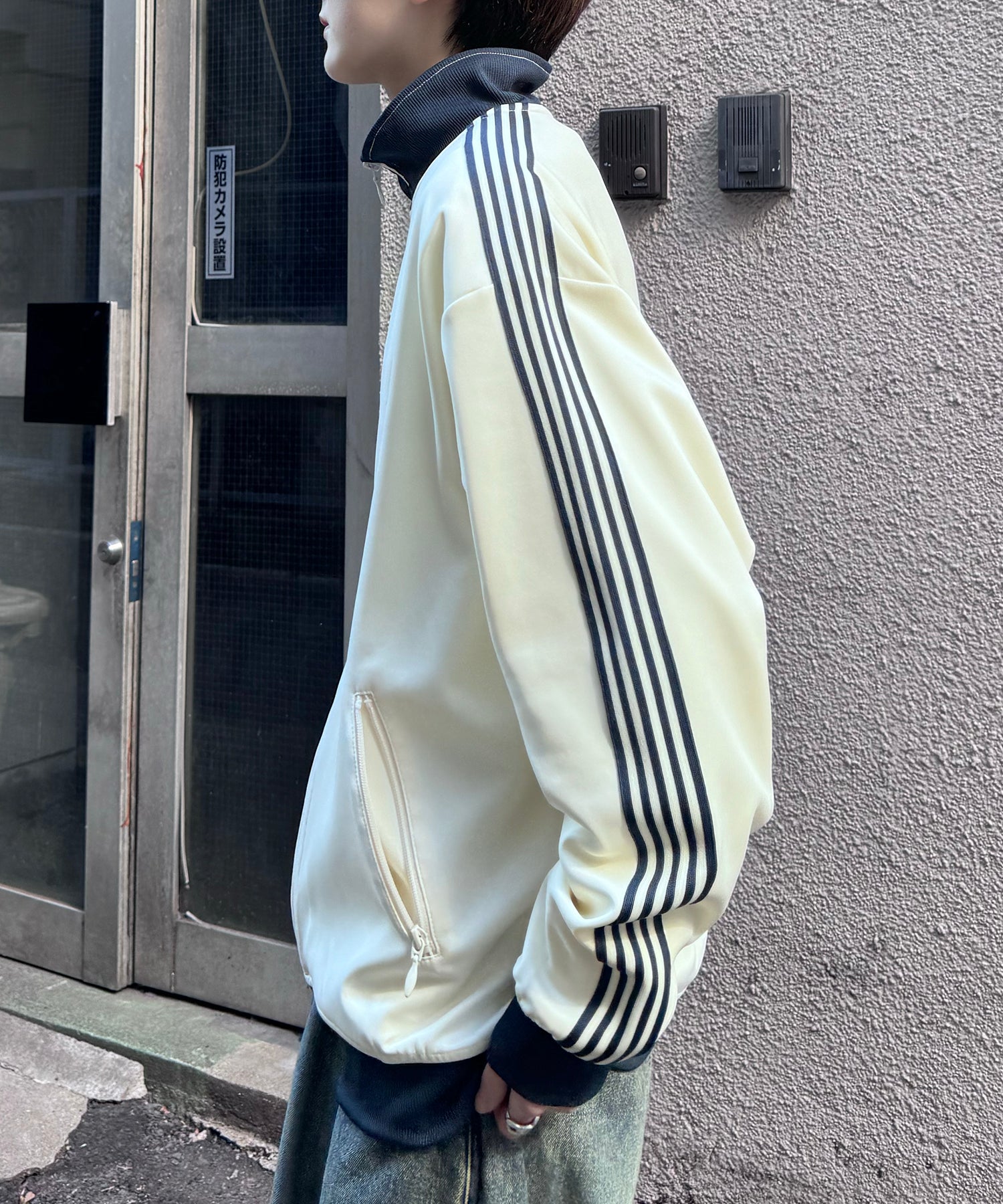 新色追加【セットアップ対応】WEB限定 ビッグシルエット ワンポイント刺繍 袖ラインジャージ トラックジャケット