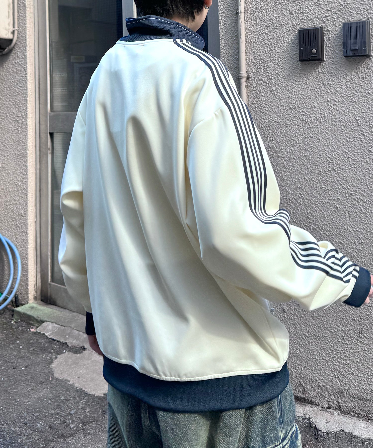 新色追加【セットアップ対応】WEB限定 ビッグシルエット ワンポイント刺繍 袖ラインジャージ トラックジャケット