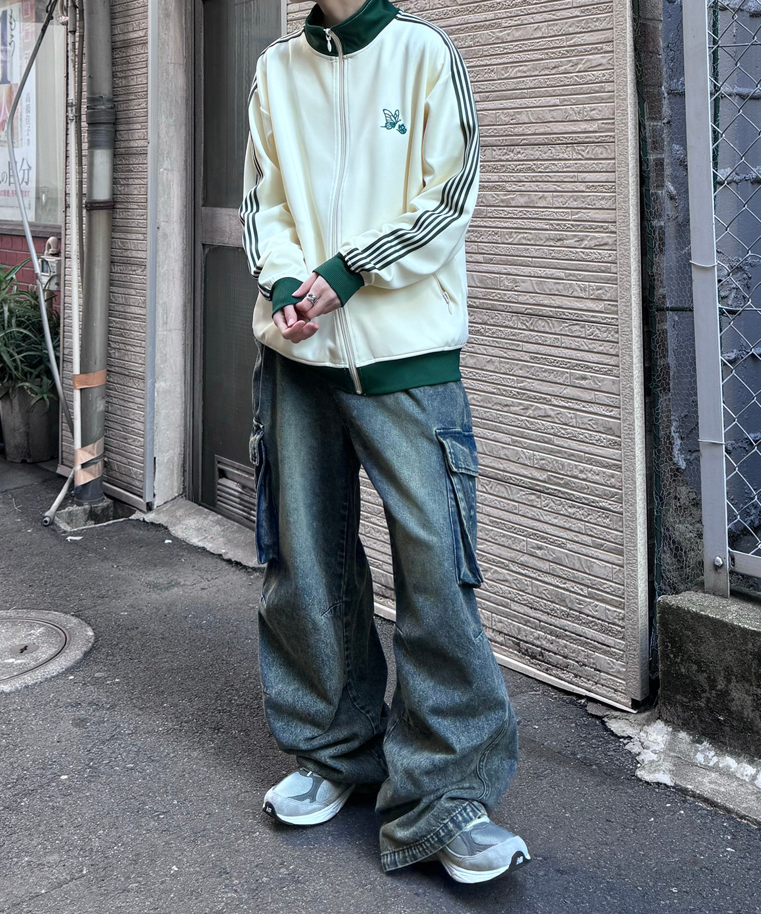 新色追加【セットアップ対応】WEB限定 ビッグシルエット ワンポイント刺繍 袖ラインジャージ トラックジャケット