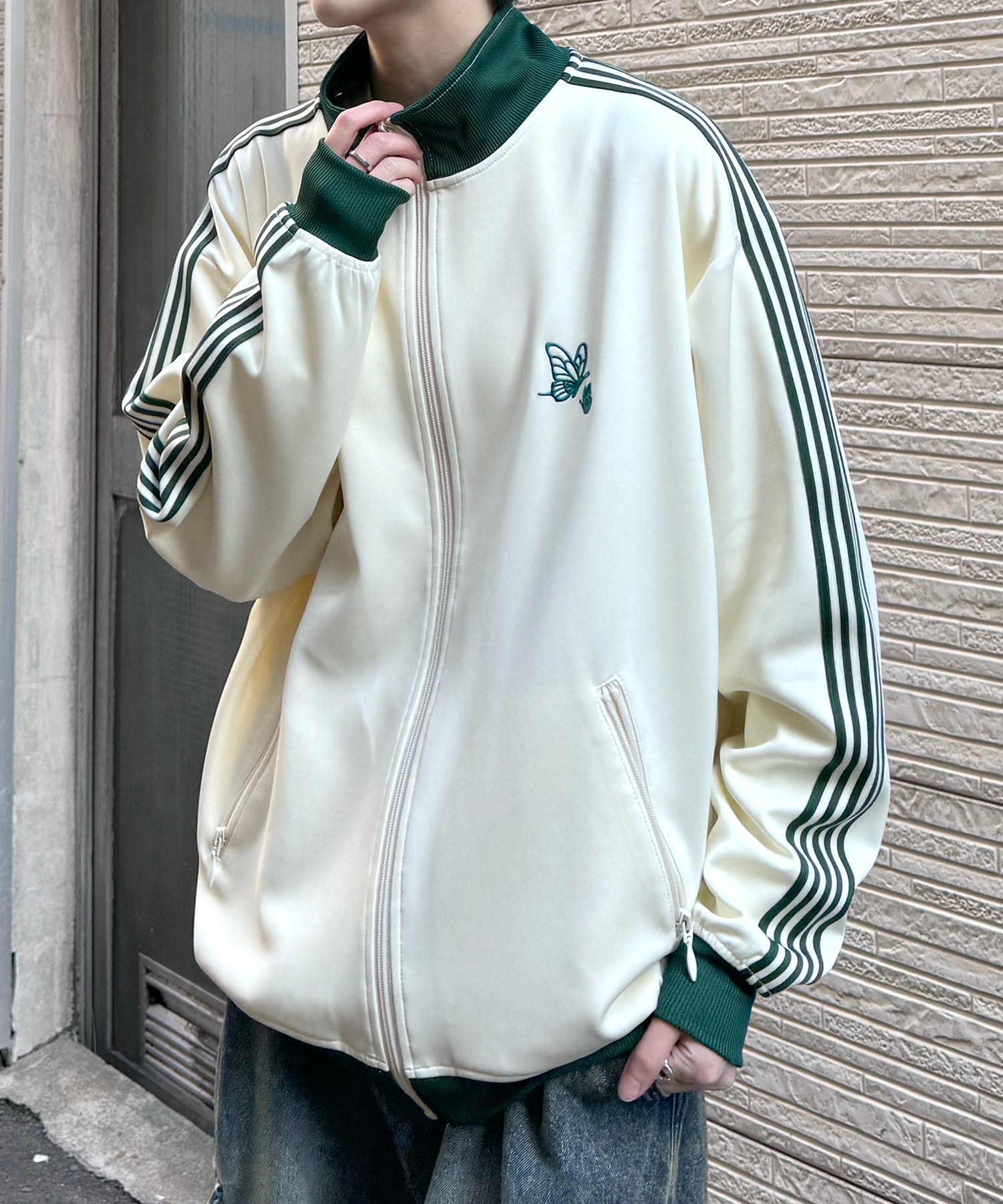 新色追加【セットアップ対応】WEB限定 ビッグシルエット ワンポイント刺繍 袖ラインジャージ トラックジャケット