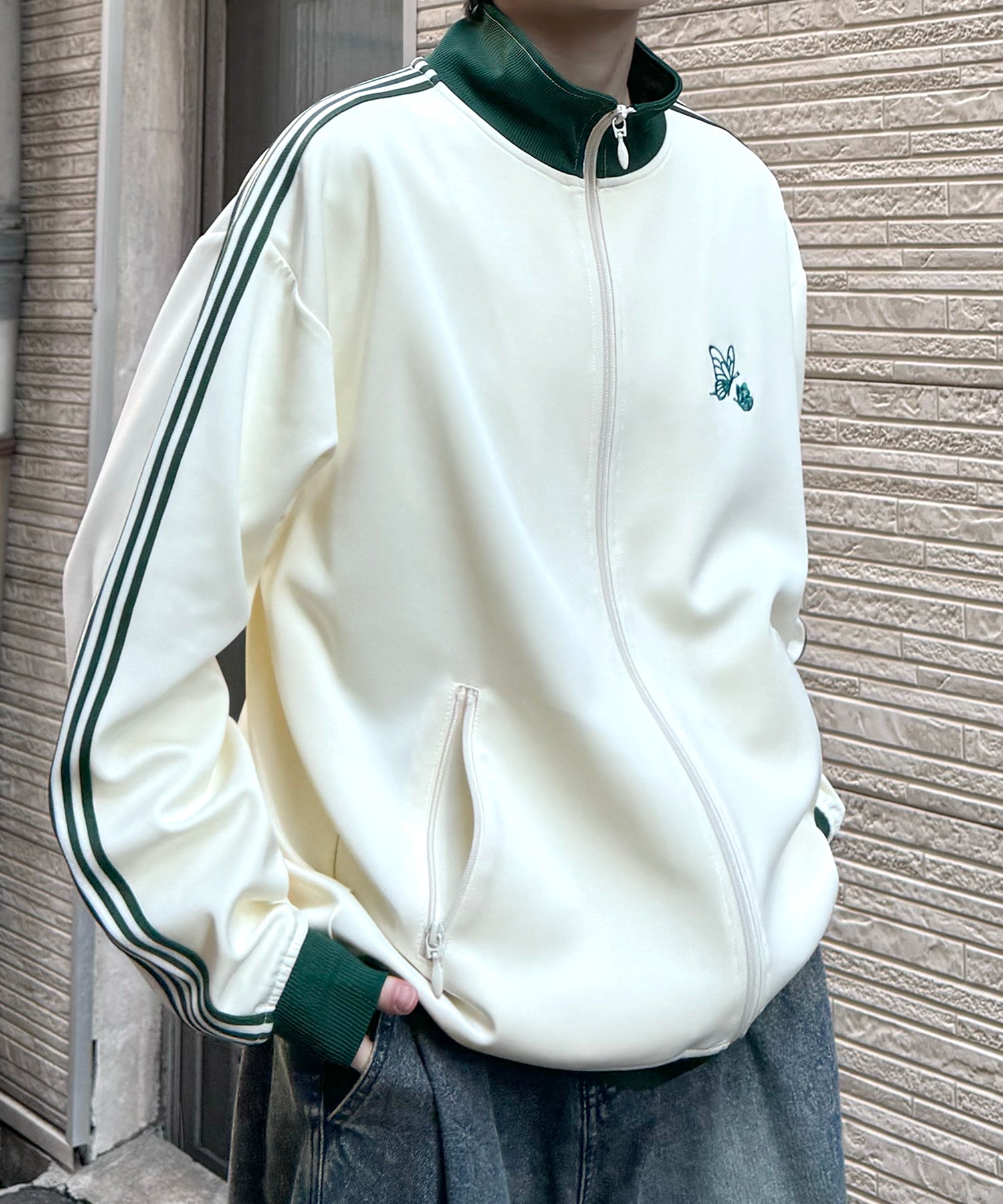 新色追加【セットアップ対応】WEB限定 ビッグシルエット ワンポイント刺繍 袖ラインジャージ トラックジャケット