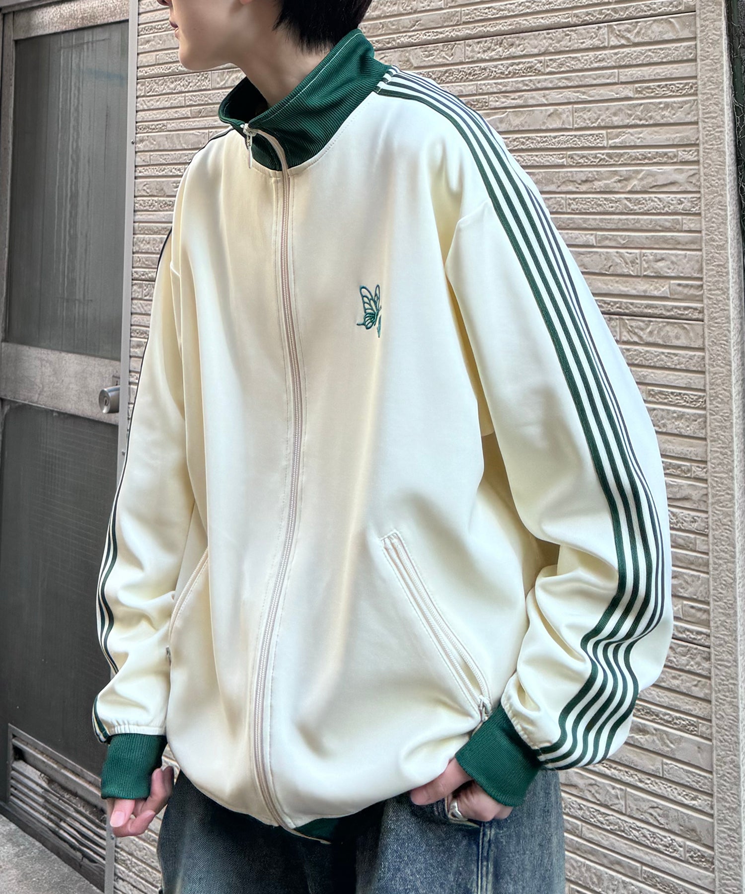 新色追加【セットアップ対応】WEB限定 ビッグシルエット ワンポイント刺繍 袖ラインジャージ トラックジャケット