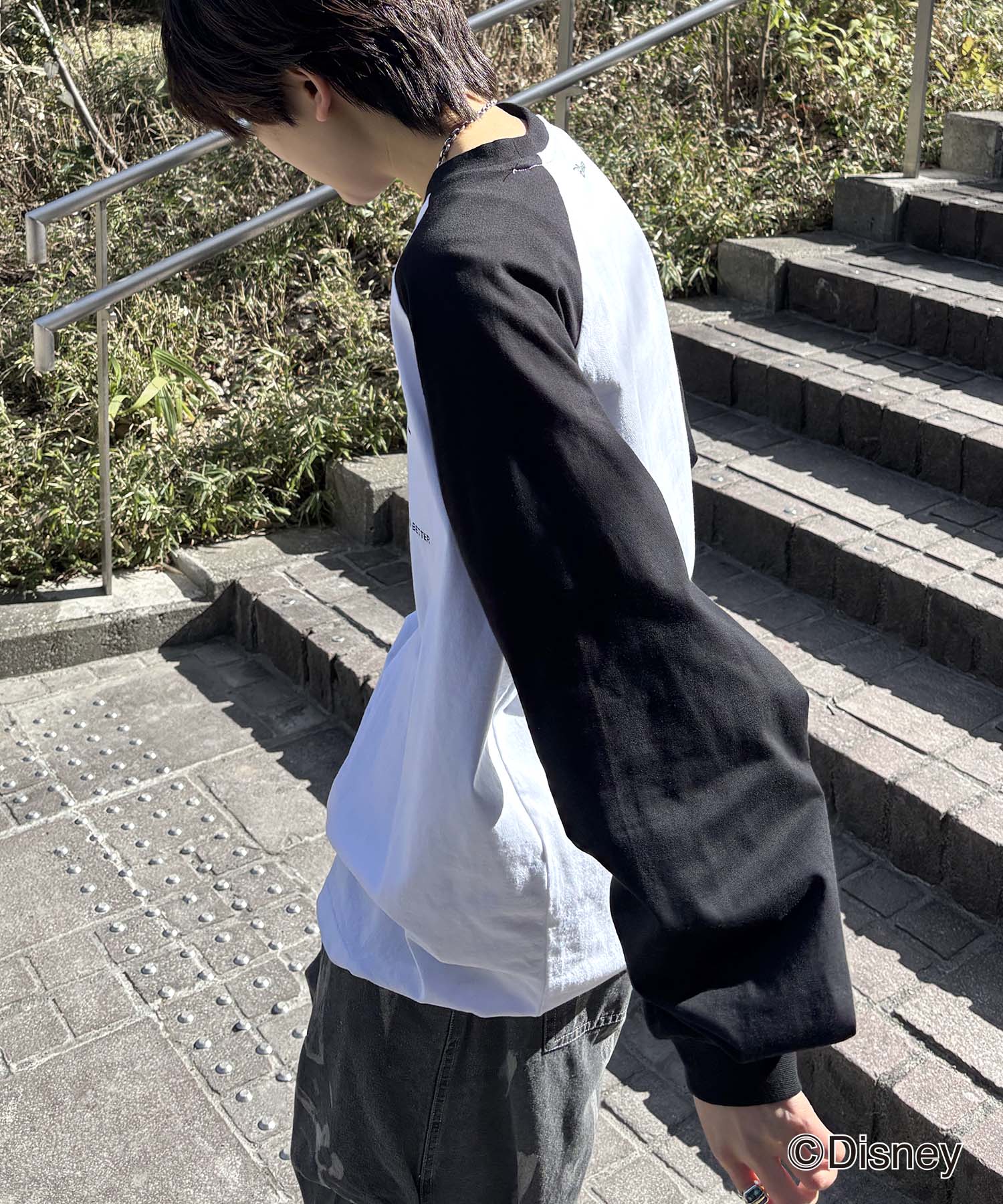 25SS Disney Mickey / ミッキー ヴィンテージライク レトログラフィック 古着風クラックプリント ビッグシルエット ラグランロンT