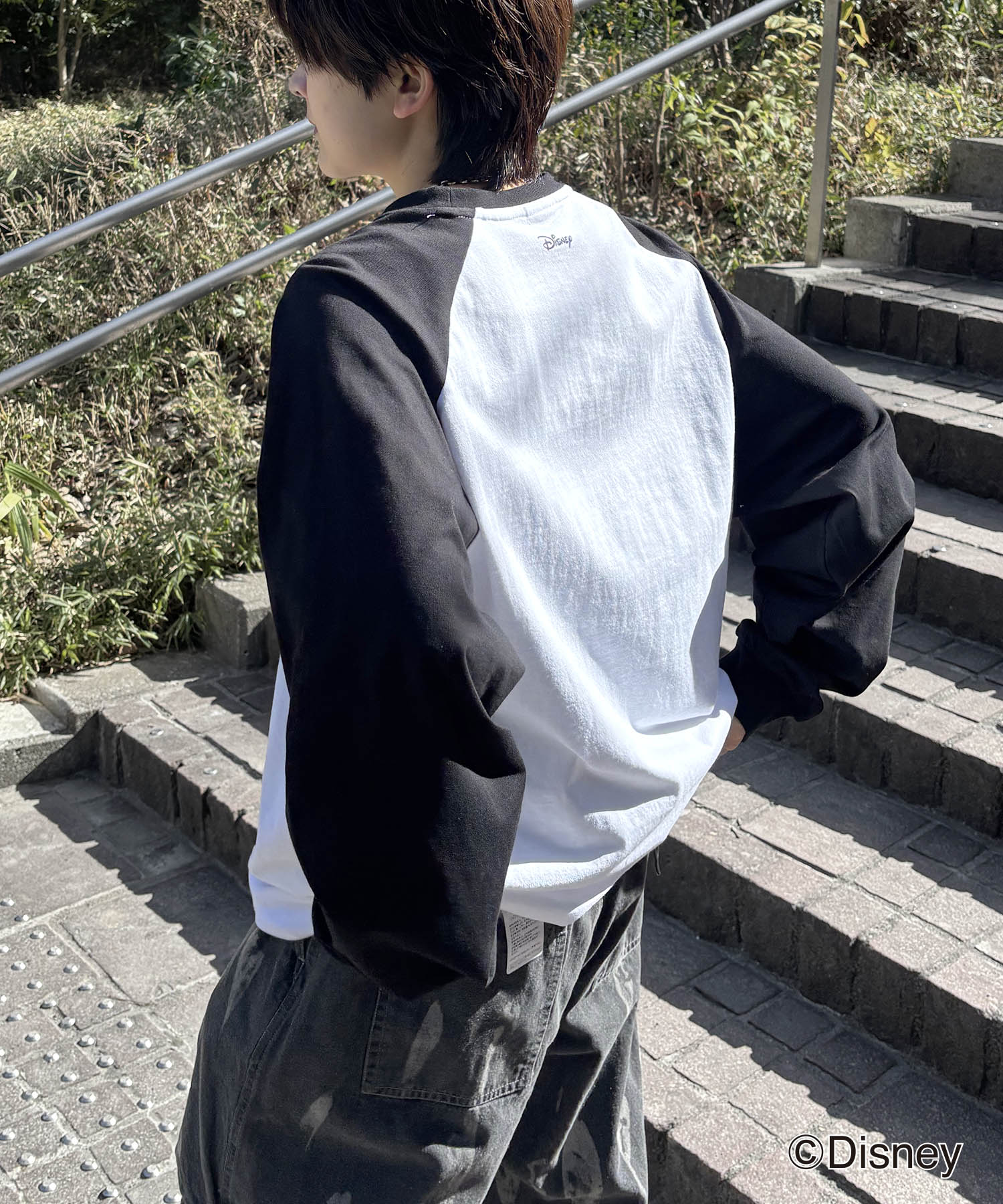 25SS Disney Mickey / ミッキー ヴィンテージライク レトログラフィック 古着風クラックプリント ビッグシルエット ラグランロンT
