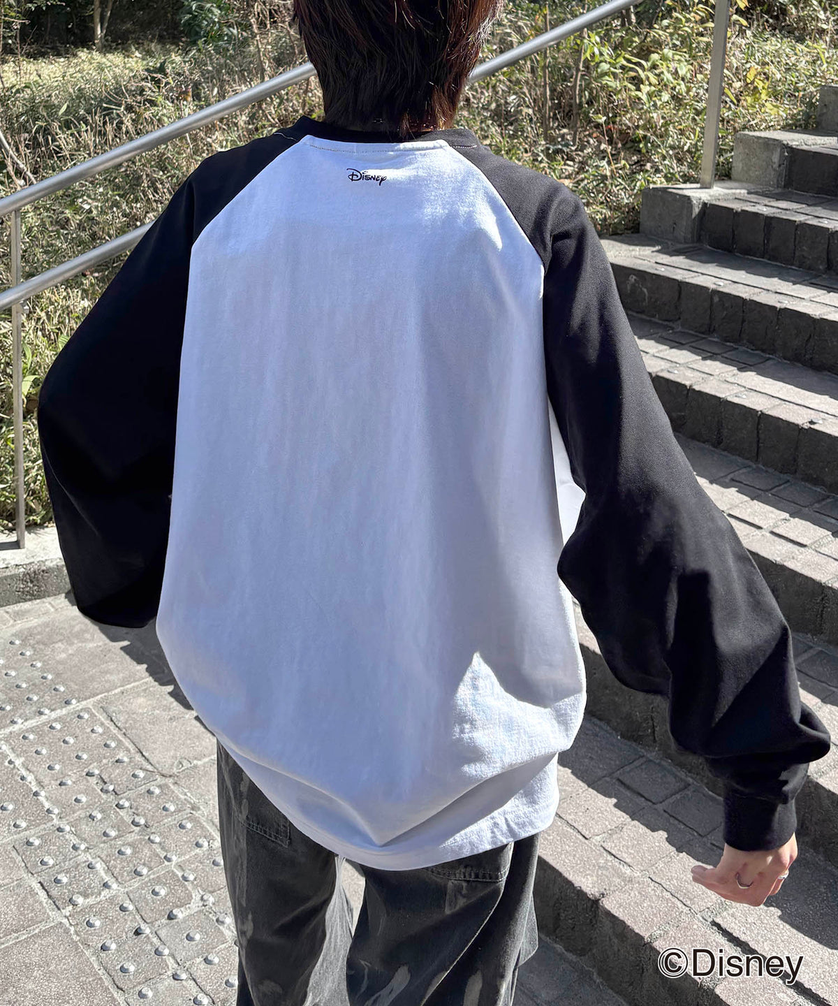 25SS Disney Mickey / ミッキー ヴィンテージライク レトログラフィック 古着風クラックプリント ビッグシルエット ラグランロンT