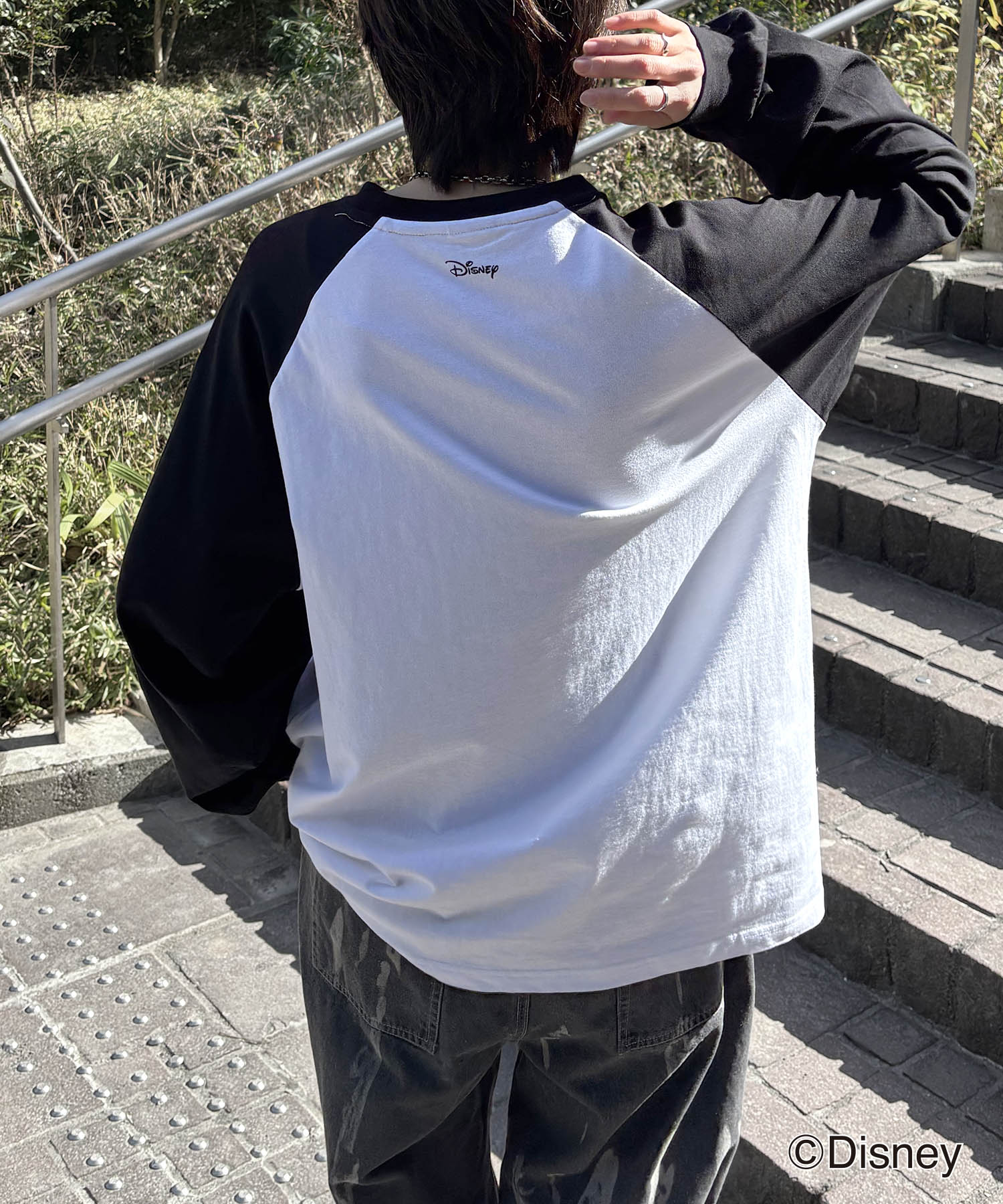 25SS Disney Mickey / ミッキー ヴィンテージライク レトログラフィック 古着風クラックプリント ビッグシルエット ラグランロンT