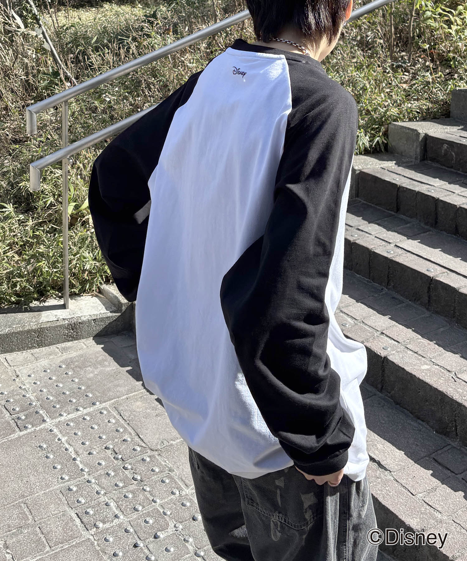 25SS Disney Mickey / ミッキー ヴィンテージライク レトログラフィック 古着風クラックプリント ビッグシルエット ラグランロンT