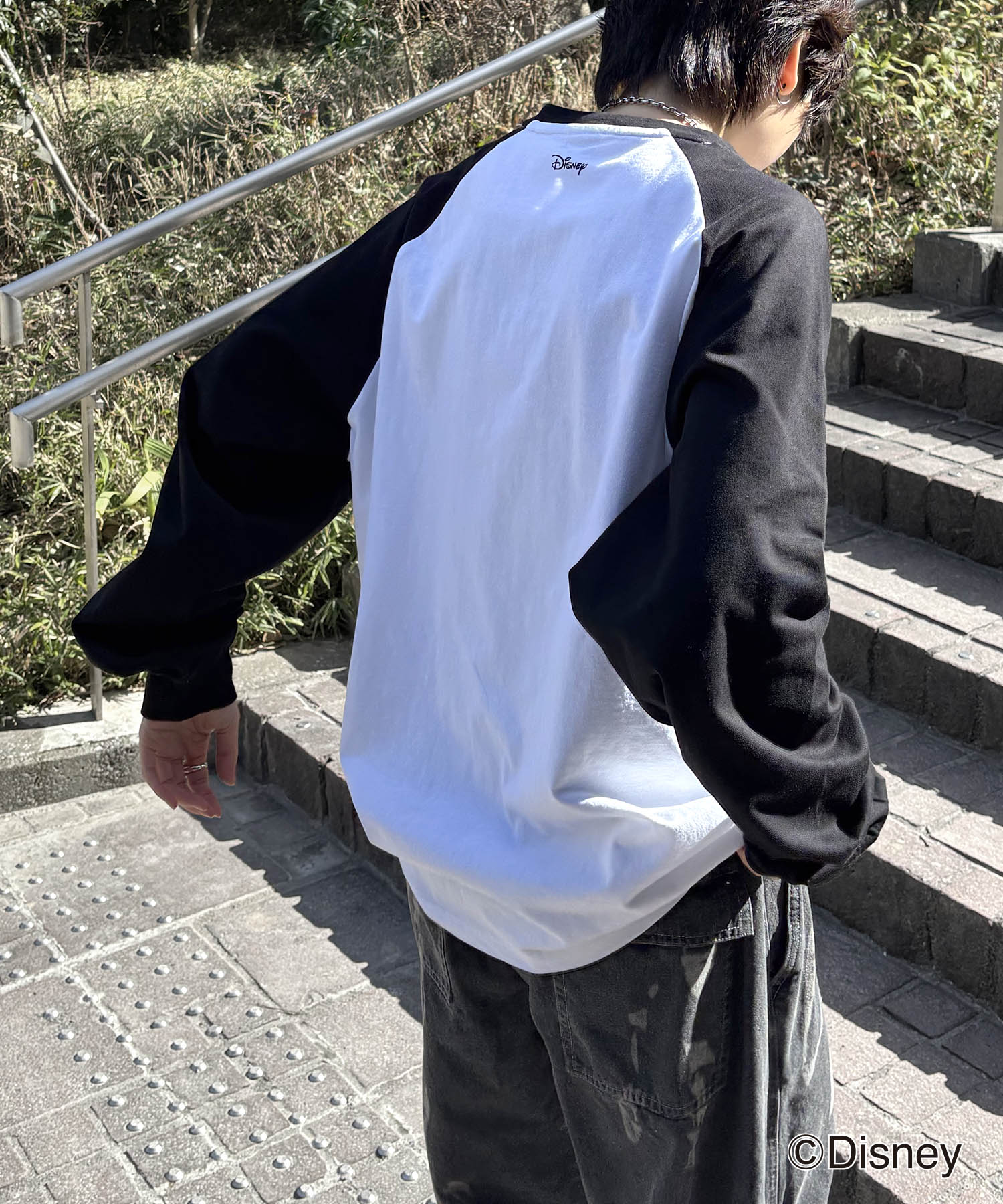 25SS Disney Mickey / ミッキー ヴィンテージライク レトログラフィック 古着風クラックプリント ビッグシルエット ラグランロンT