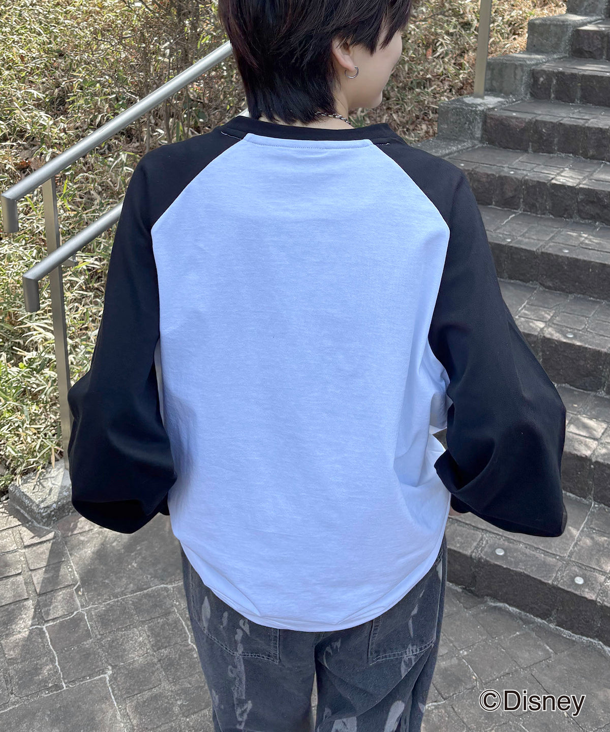 25SS Disney Mickey / ミッキー ヴィンテージライク フロント刺繍 ビッグシルエット ラグランロンT