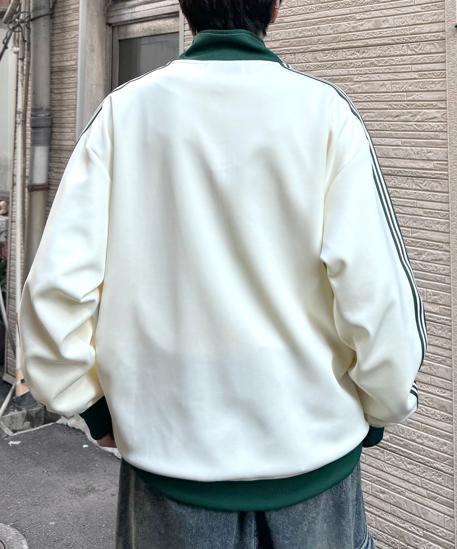 新色追加【セットアップ対応】WEB限定 ビッグシルエット ワンポイント刺繍 袖ラインジャージ トラックジャケット