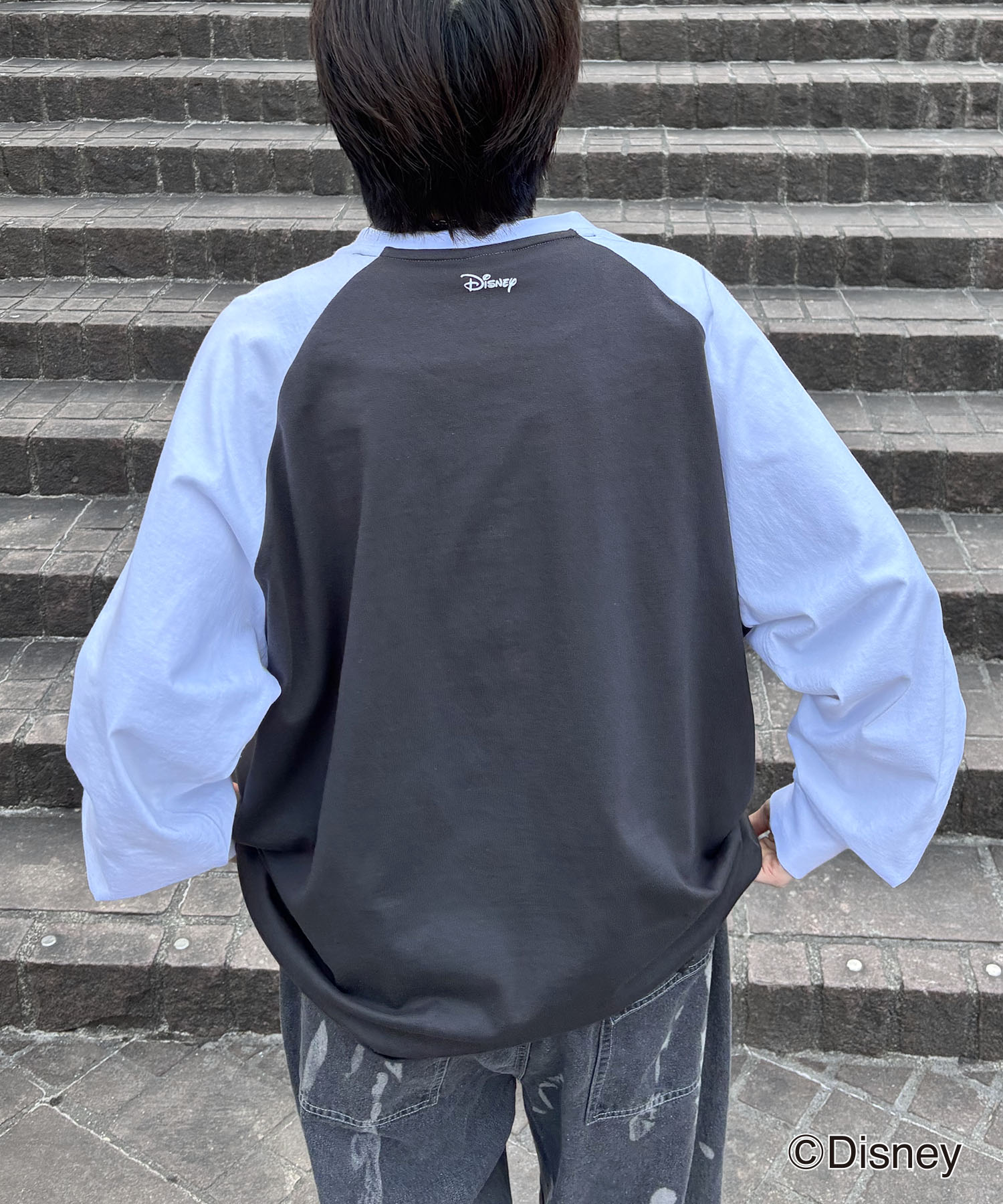 25SS Disney Mickey / ミッキー ヴィンテージライク レトログラフィック 古着風クラックプリント ビッグシルエット ラグランロンT