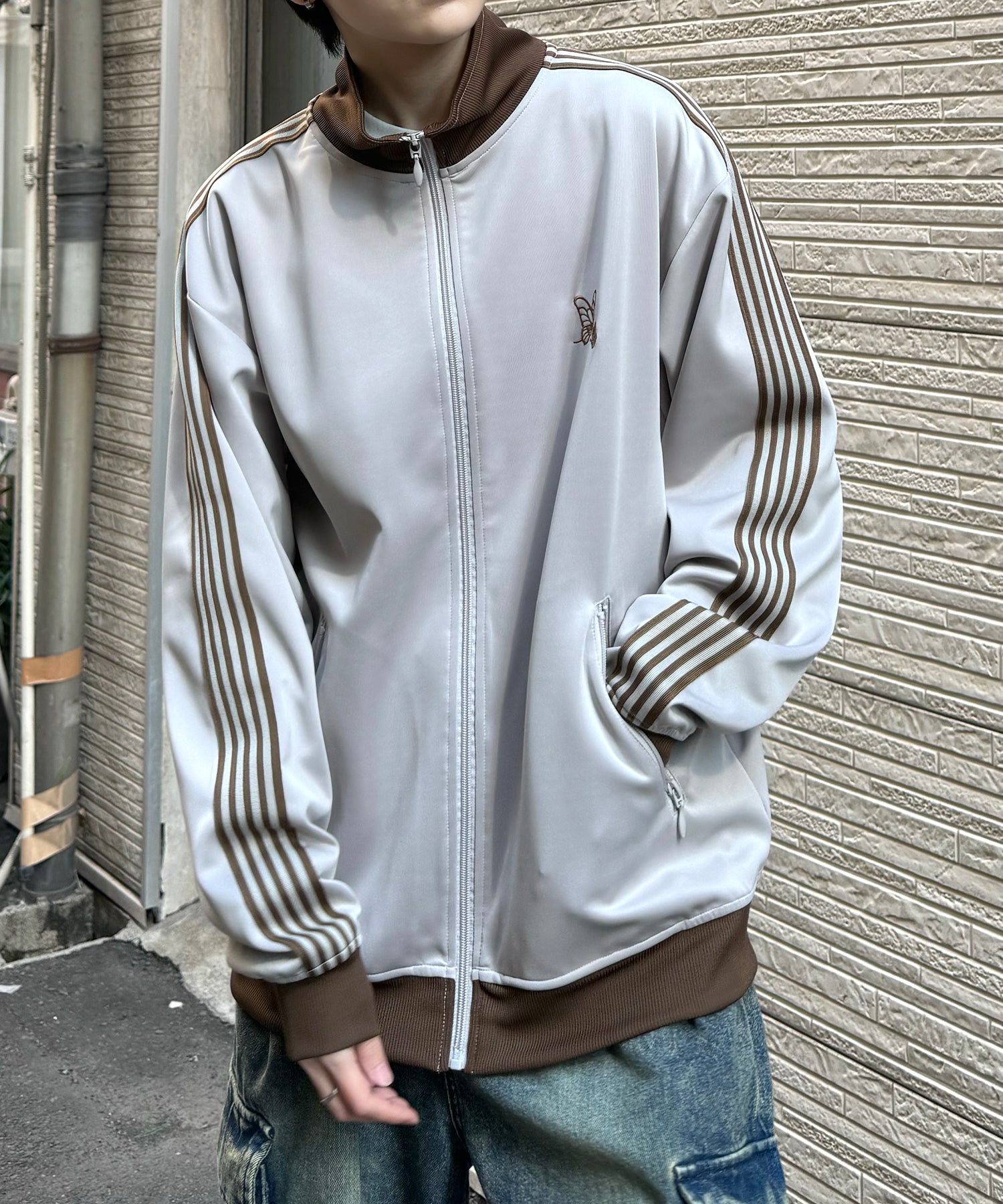 新色追加【セットアップ対応】WEB限定 ビッグシルエット ワンポイント刺繍 袖ラインジャージ トラックジャケット