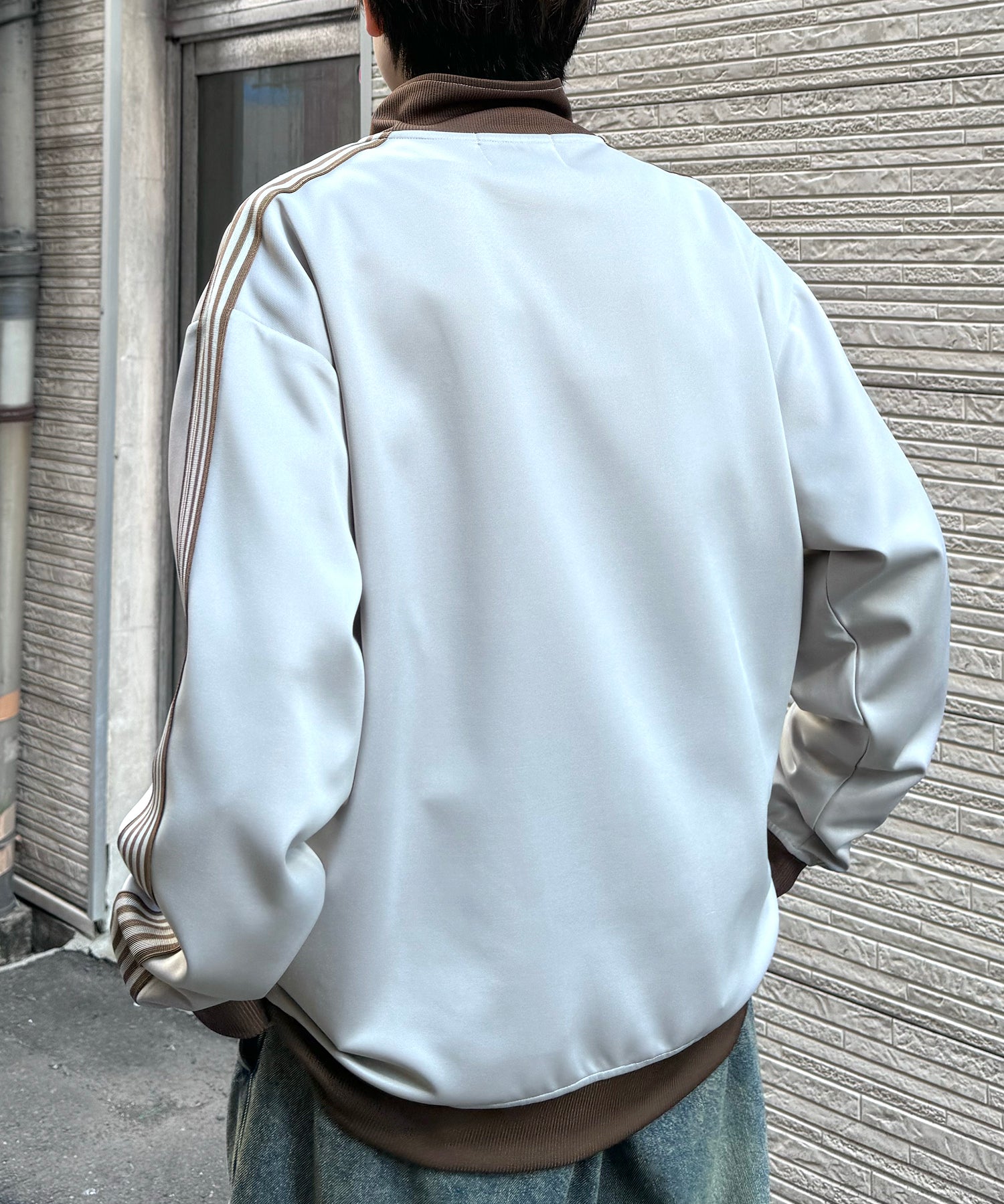 新色追加【セットアップ対応】WEB限定 ビッグシルエット ワンポイント刺繍 袖ラインジャージ トラックジャケット