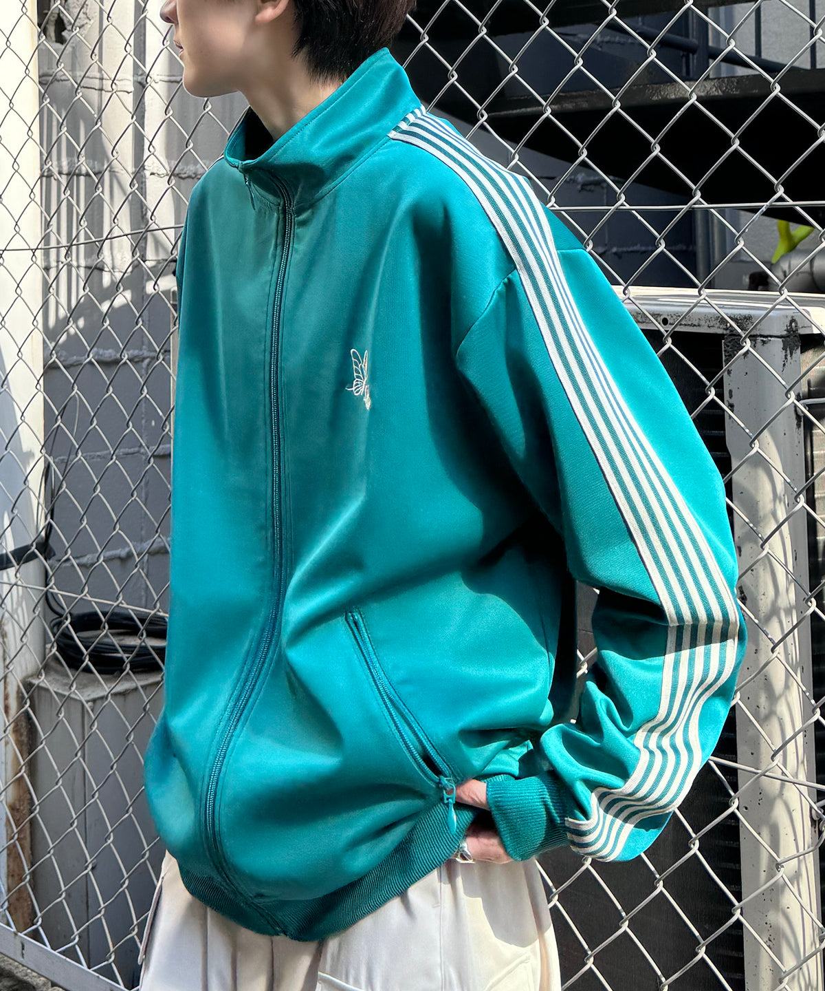 新色追加【セットアップ対応】WEB限定 ビッグシルエット ワンポイント刺繍 袖ラインジャージ トラックジャケット