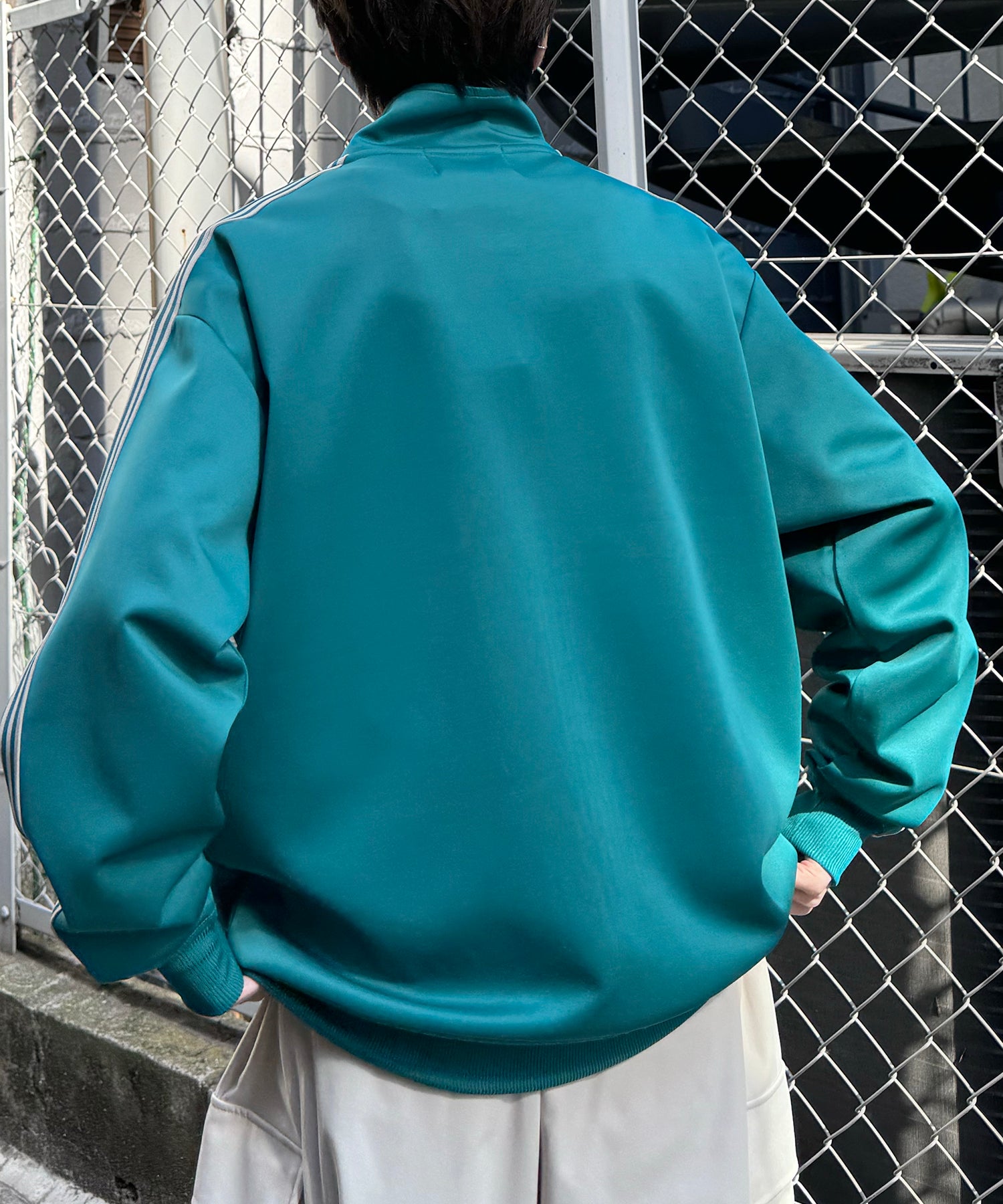 新色追加【セットアップ対応】WEB限定 ビッグシルエット ワンポイント刺繍 袖ラインジャージ トラックジャケット