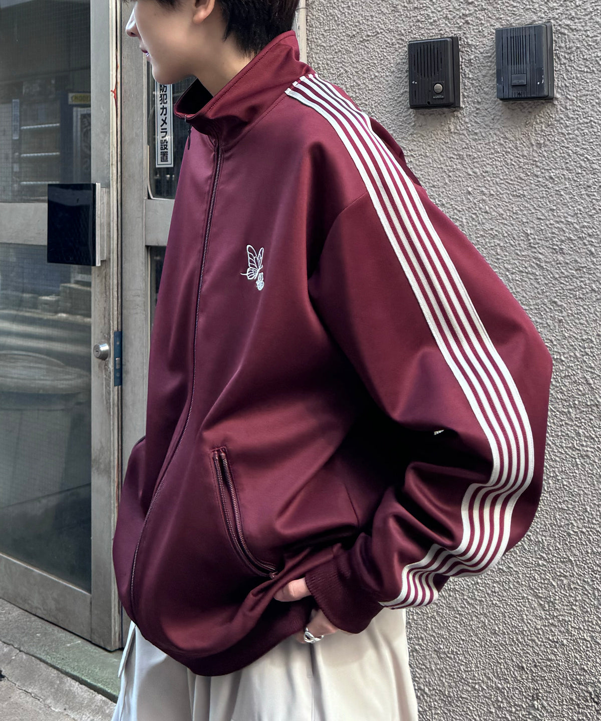 新色追加【セットアップ対応】WEB限定 ビッグシルエット ワンポイント刺繍 袖ラインジャージ トラックジャケット