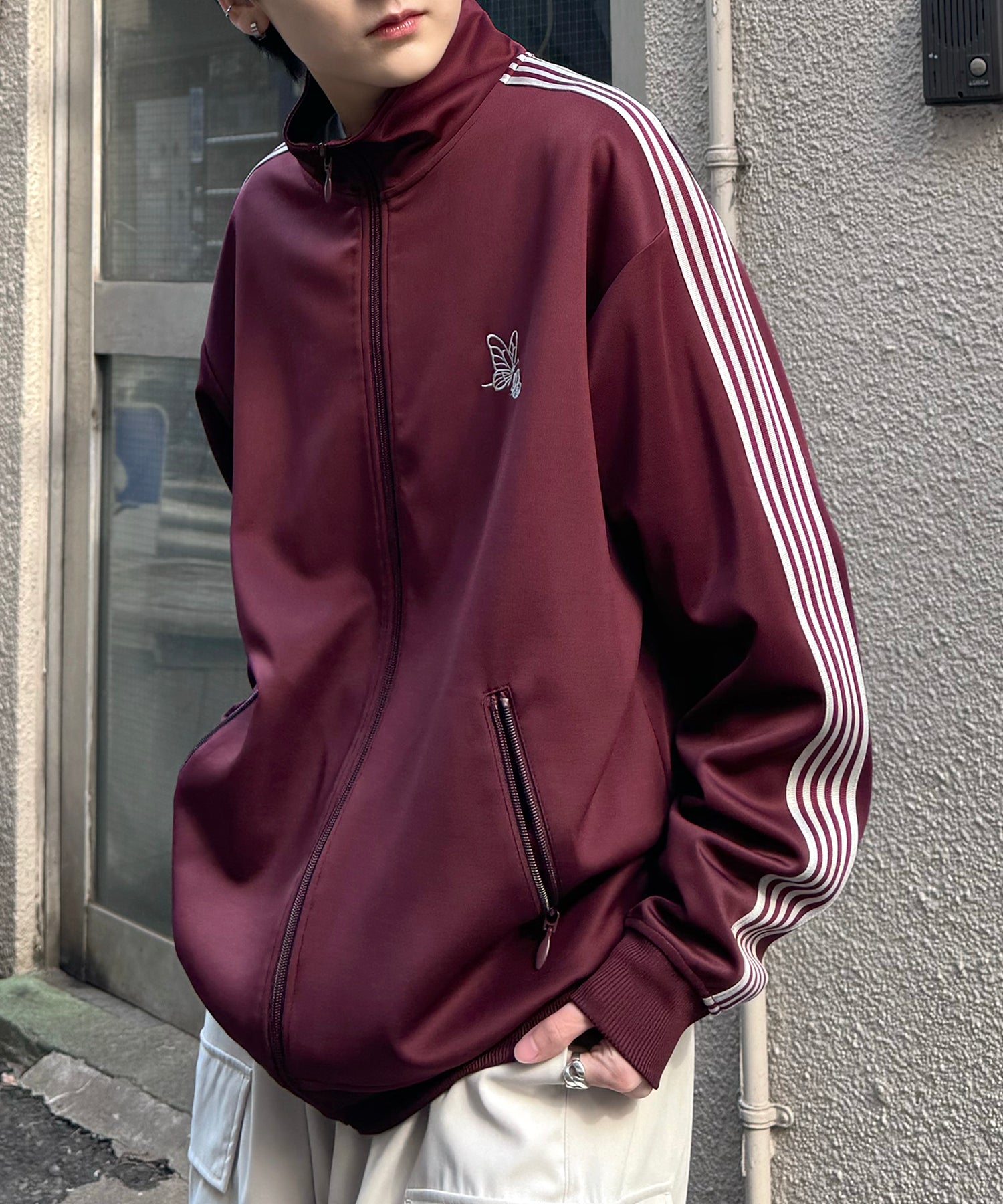 新色追加【セットアップ対応】WEB限定 ビッグシルエット ワンポイント刺繍 袖ラインジャージ トラックジャケット