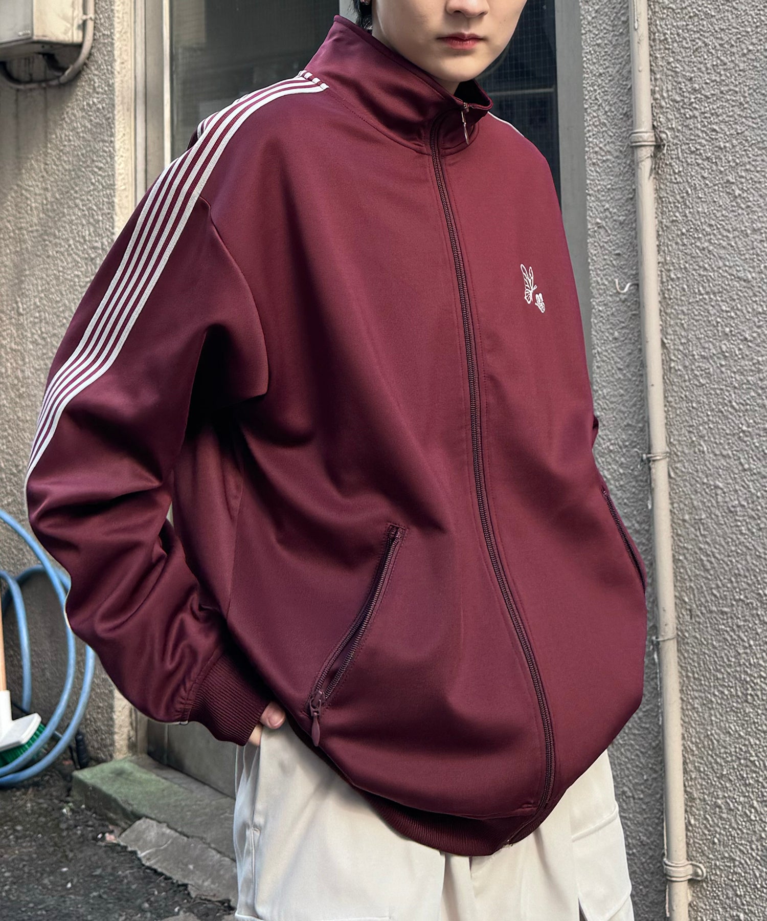 新色追加【セットアップ対応】WEB限定 ビッグシルエット ワンポイント刺繍 袖ラインジャージ トラックジャケット