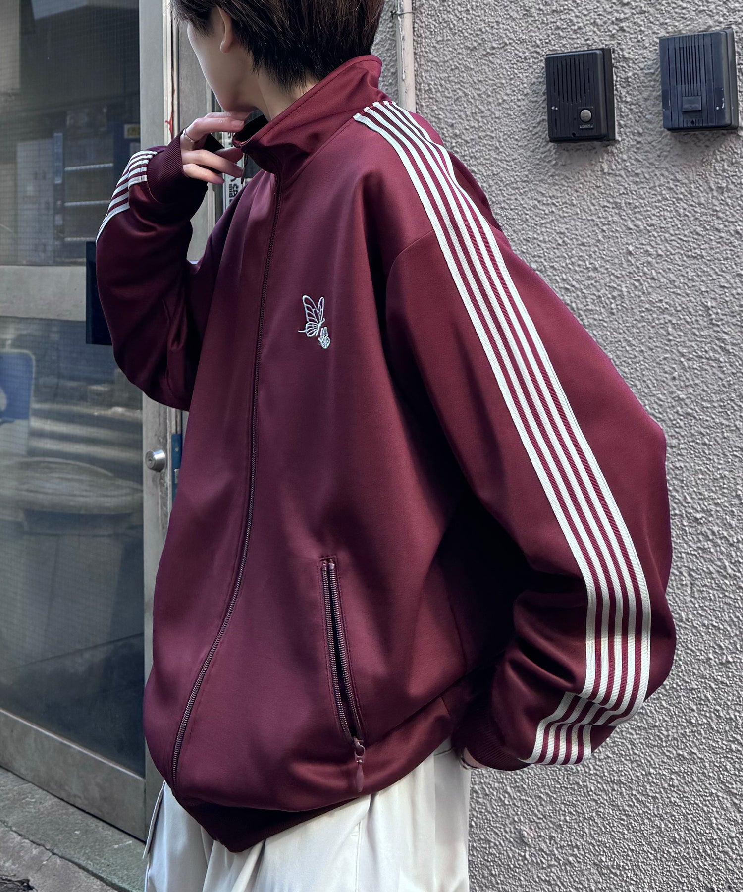 新色追加【セットアップ対応】WEB限定 ビッグシルエット ワンポイント刺繍 袖ラインジャージ トラックジャケット