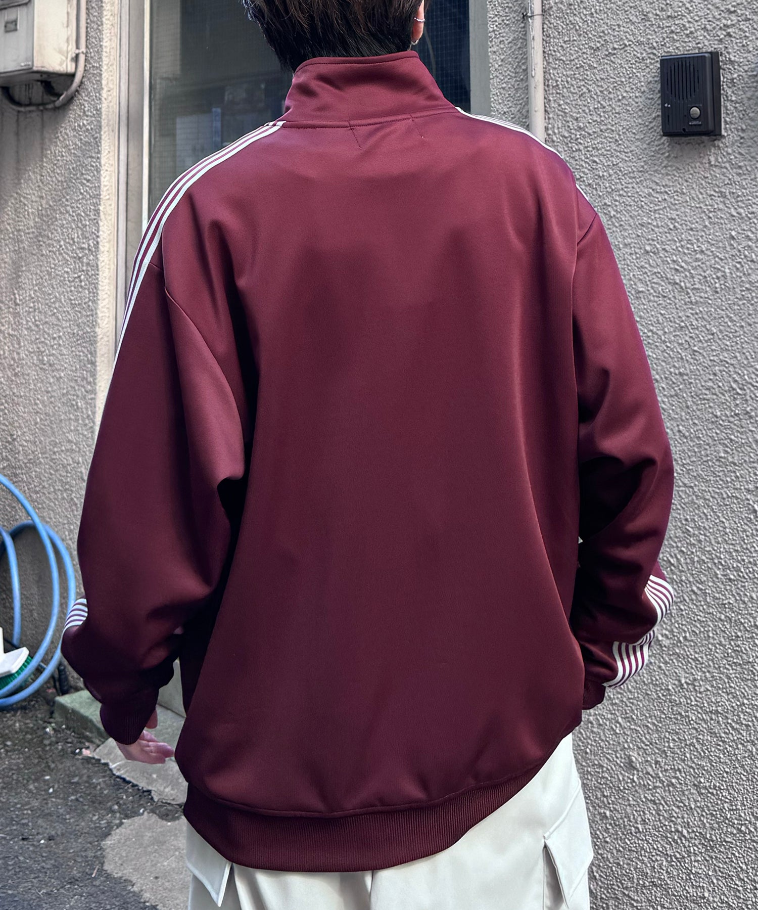 新色追加【セットアップ対応】WEB限定 ビッグシルエット ワンポイント刺繍 袖ラインジャージ トラックジャケット