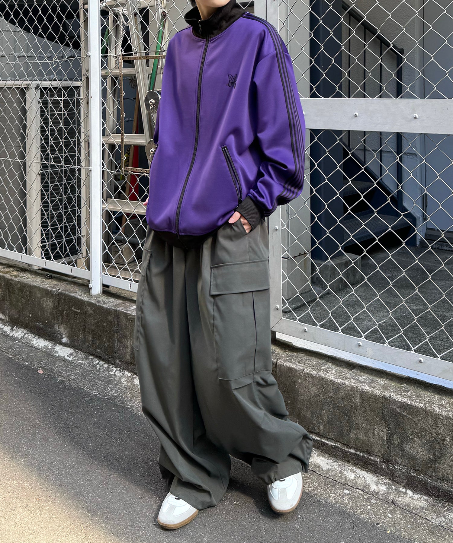 新色追加【セットアップ対応】WEB限定 ビッグシルエット ワンポイント刺繍 袖ラインジャージ トラックジャケット